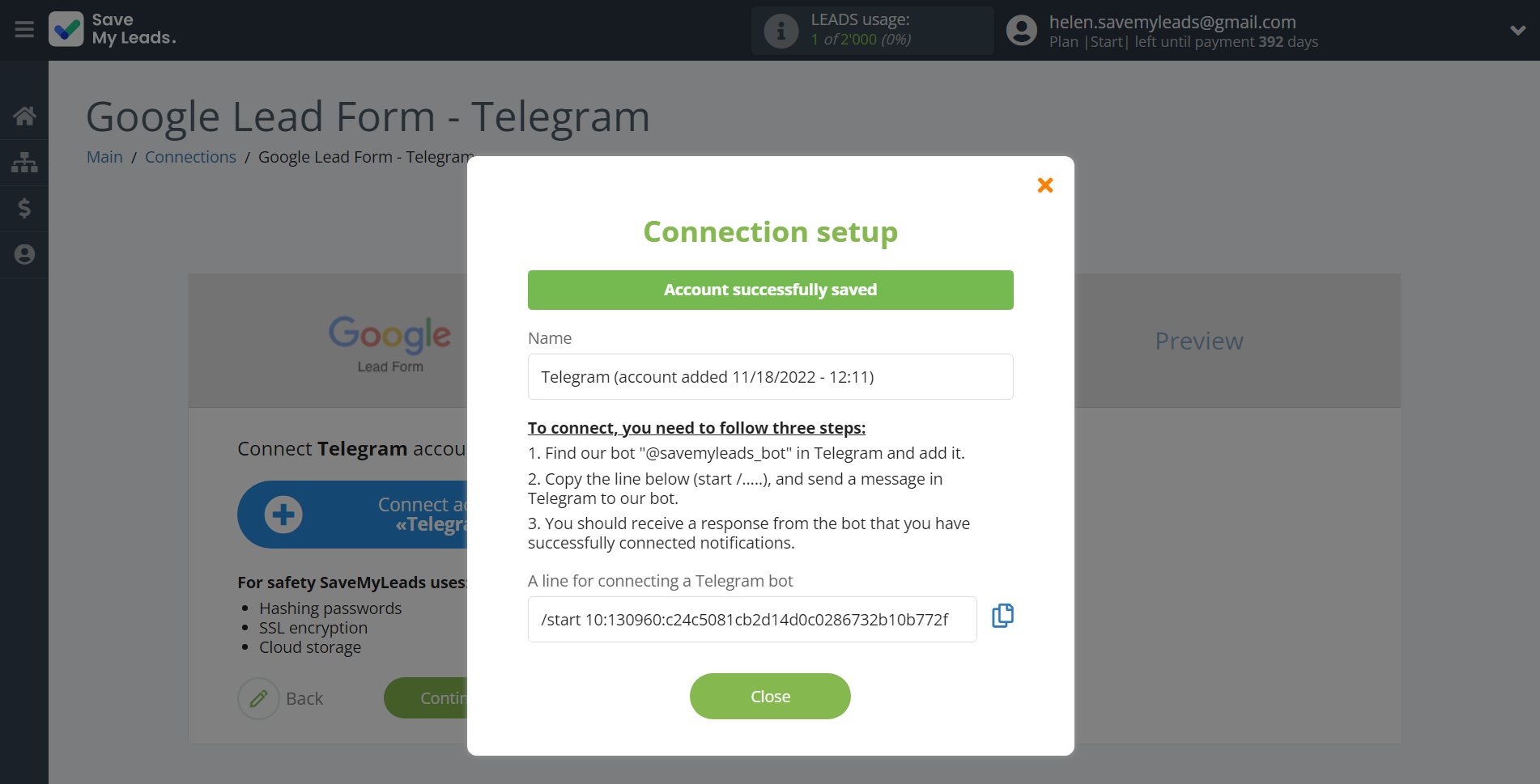 How to Connect Google Lead Form with Telegram | Data Destination account connection