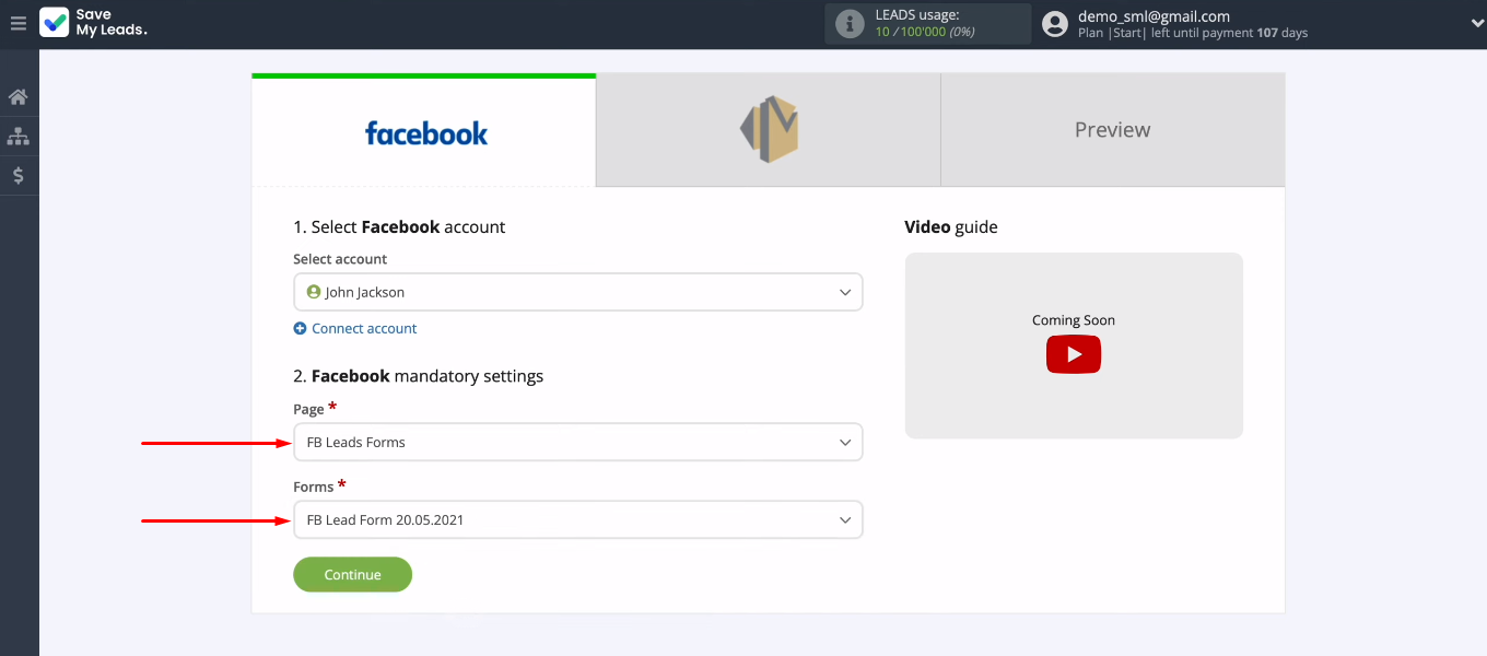 Facebook and Amazon SES integration | Define the ad page and lead form