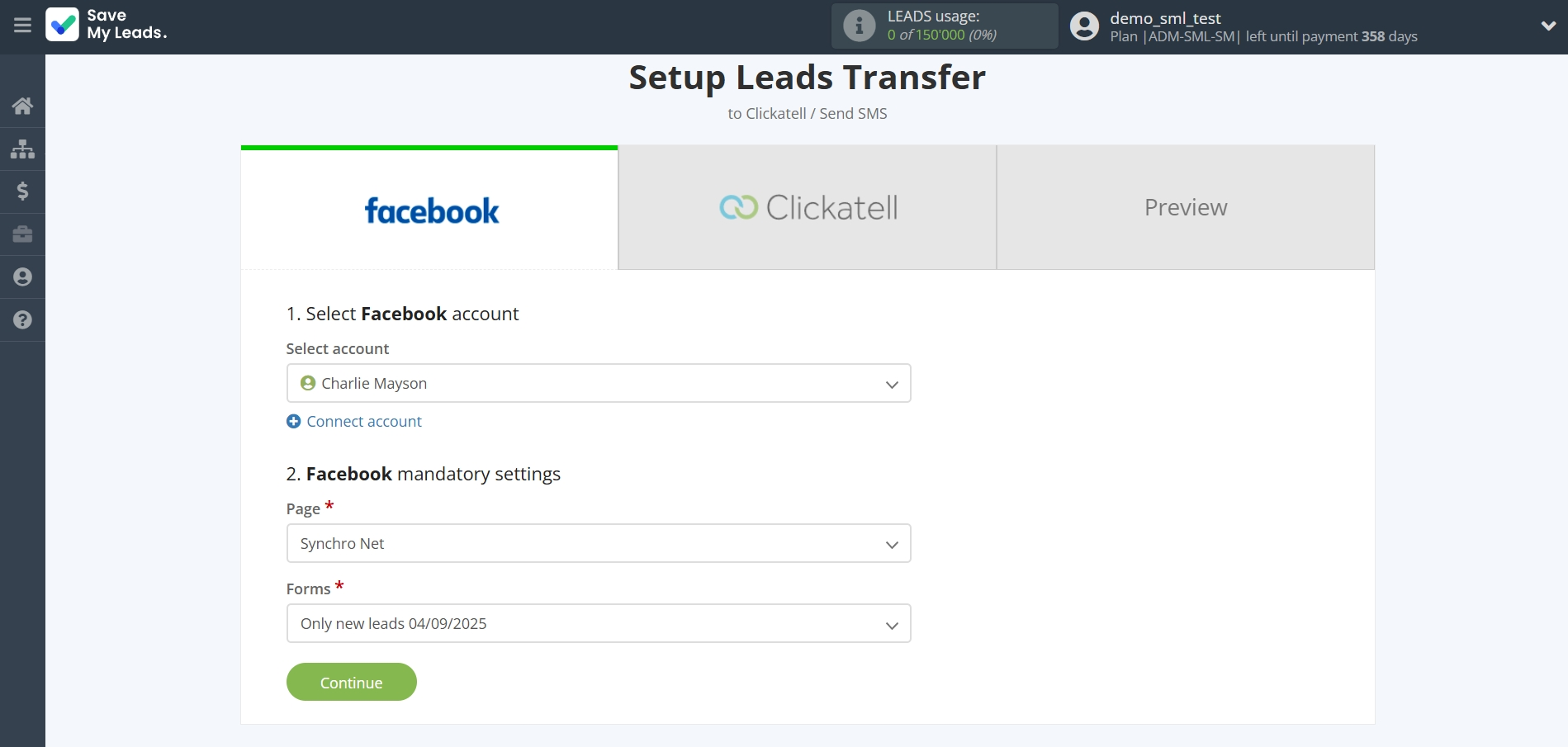 How to Connect Facebook with Clickatell | Data Source account connection