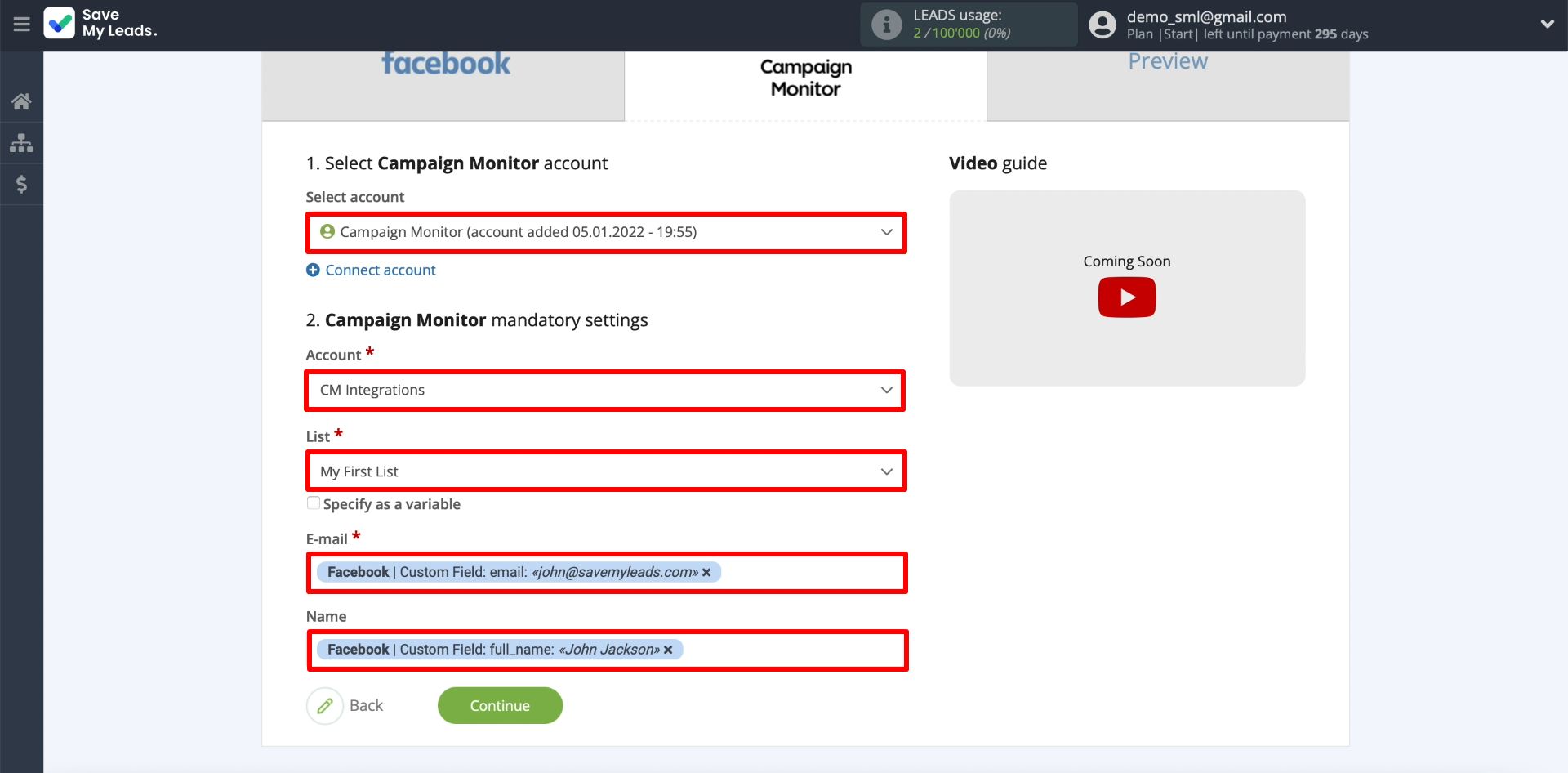 Facebook and Campaign Monitor integration | Setting up uploaded data