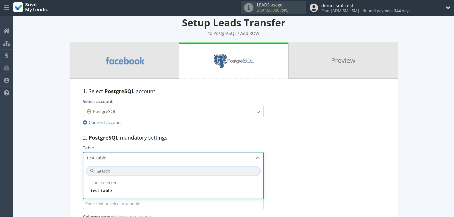 How to Connect Facebook with PostgreSQL | Table selection How to Connect Facebook with PostgreSQL | Table selection