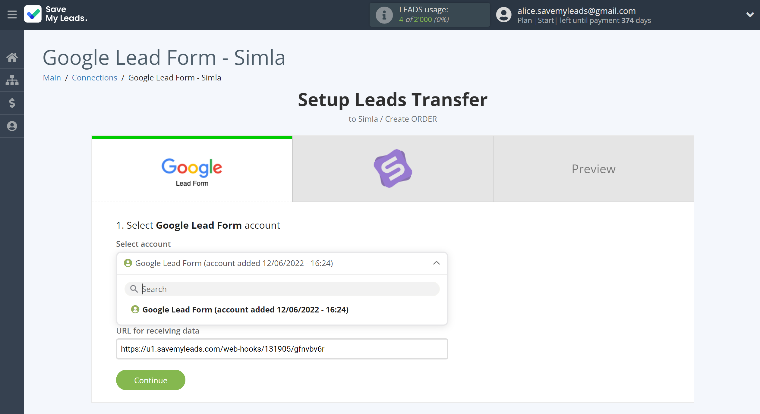 How to Connect Google Lead Form with Simla Create Order | Data Source account selection