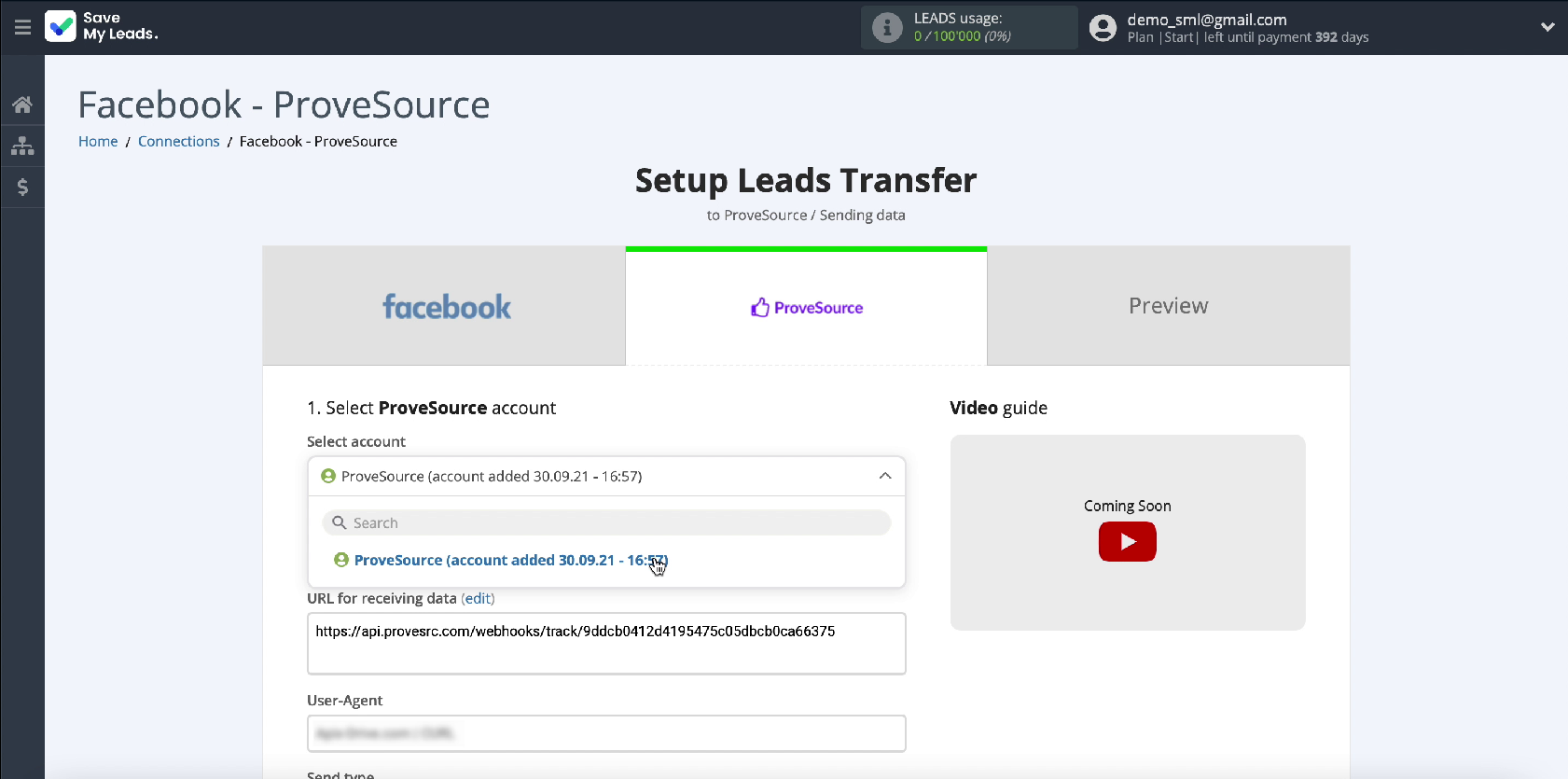 How to Automatically Send Data to ProveSource from Facebook Leads | Select the connected account
