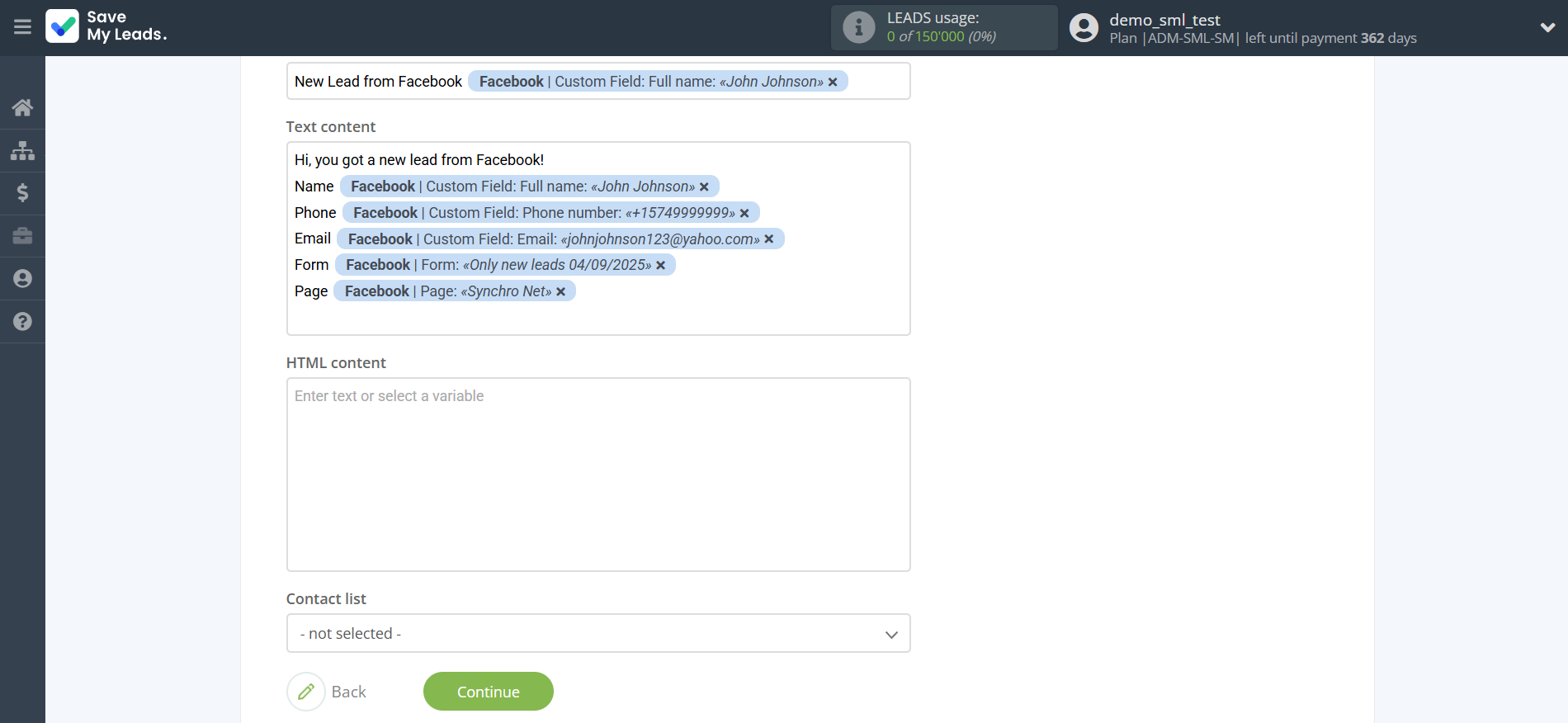 How to Connect Facebook with Amazon SES | Assigning fields
