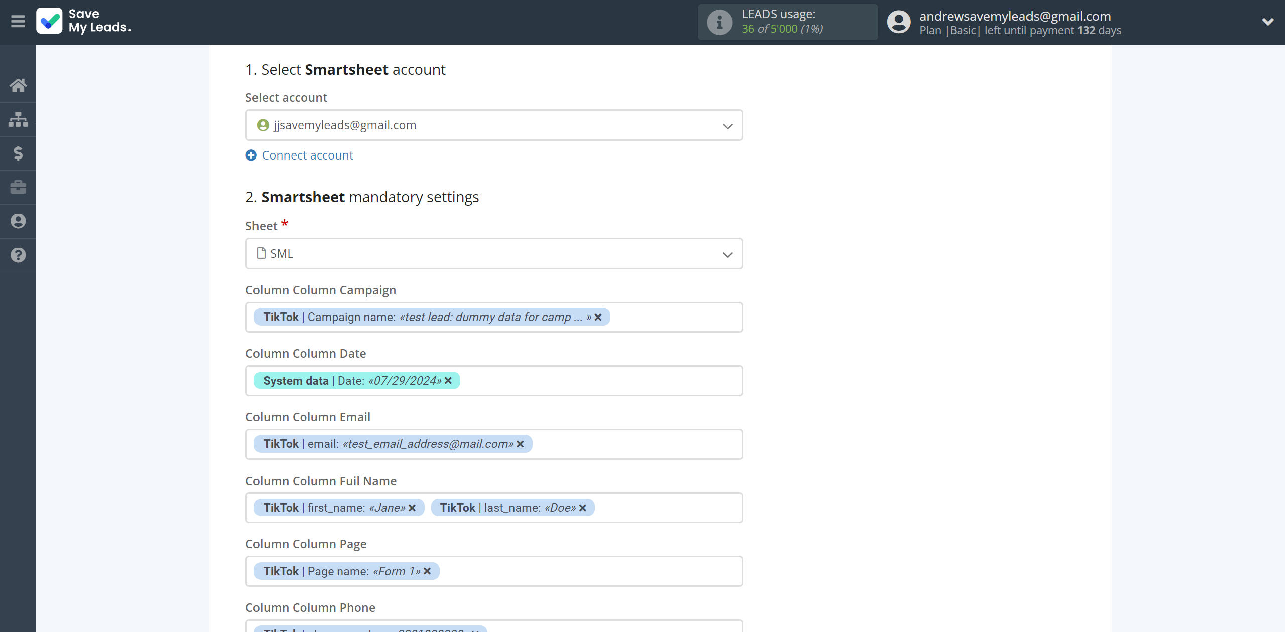 How to Connect TikTok with Smartsheet | Assigning fields