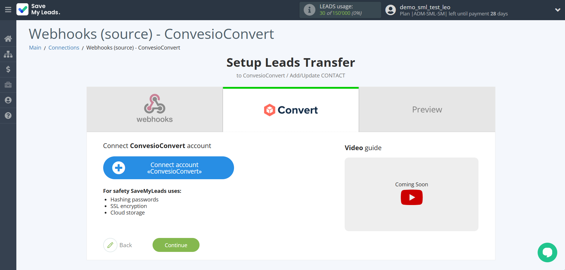 How to Connect Webhooks with ConvesioConvert | Data Destination account connection