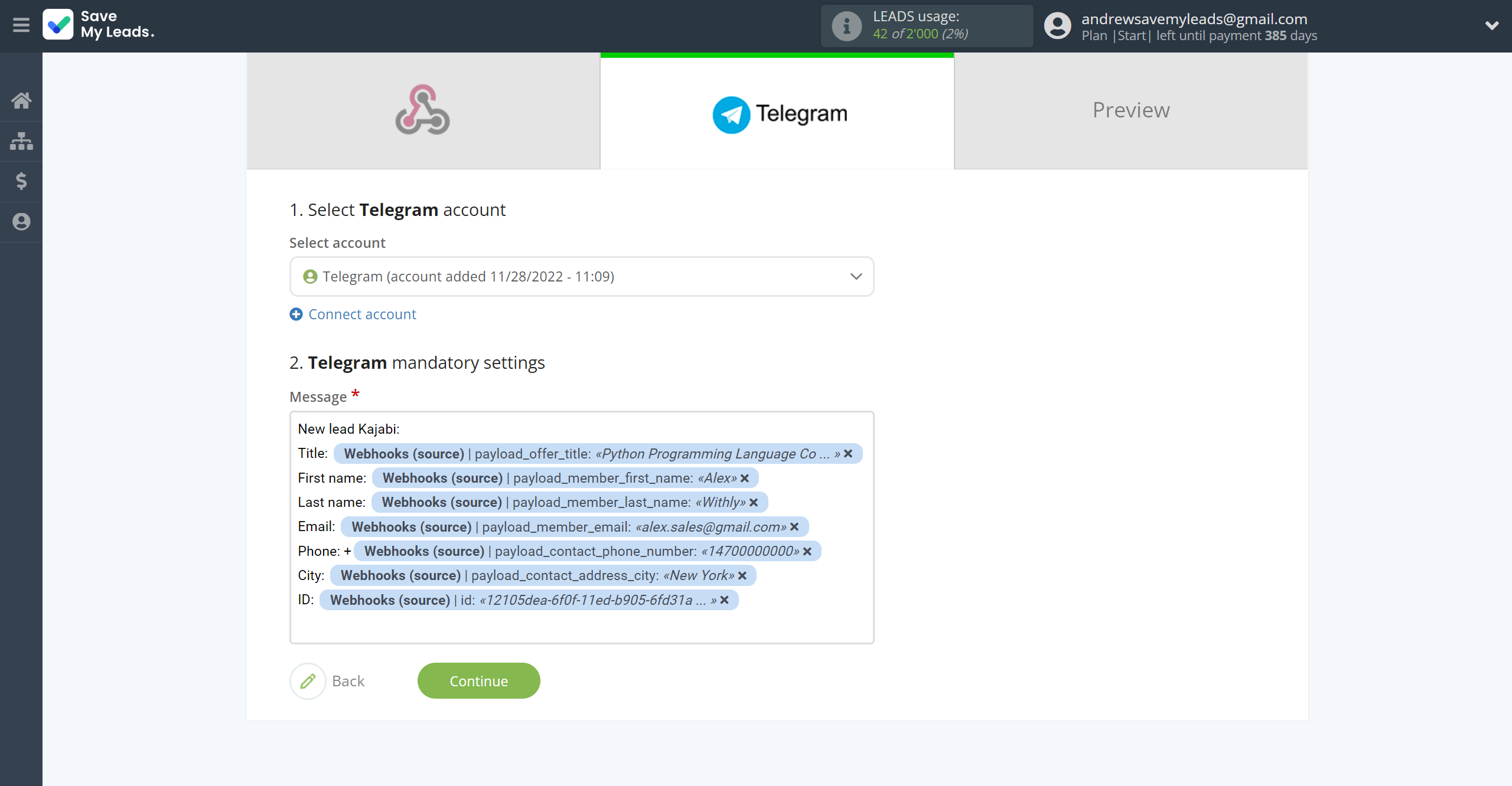 How to Connect Webhooks with Telegram | Assigning fields