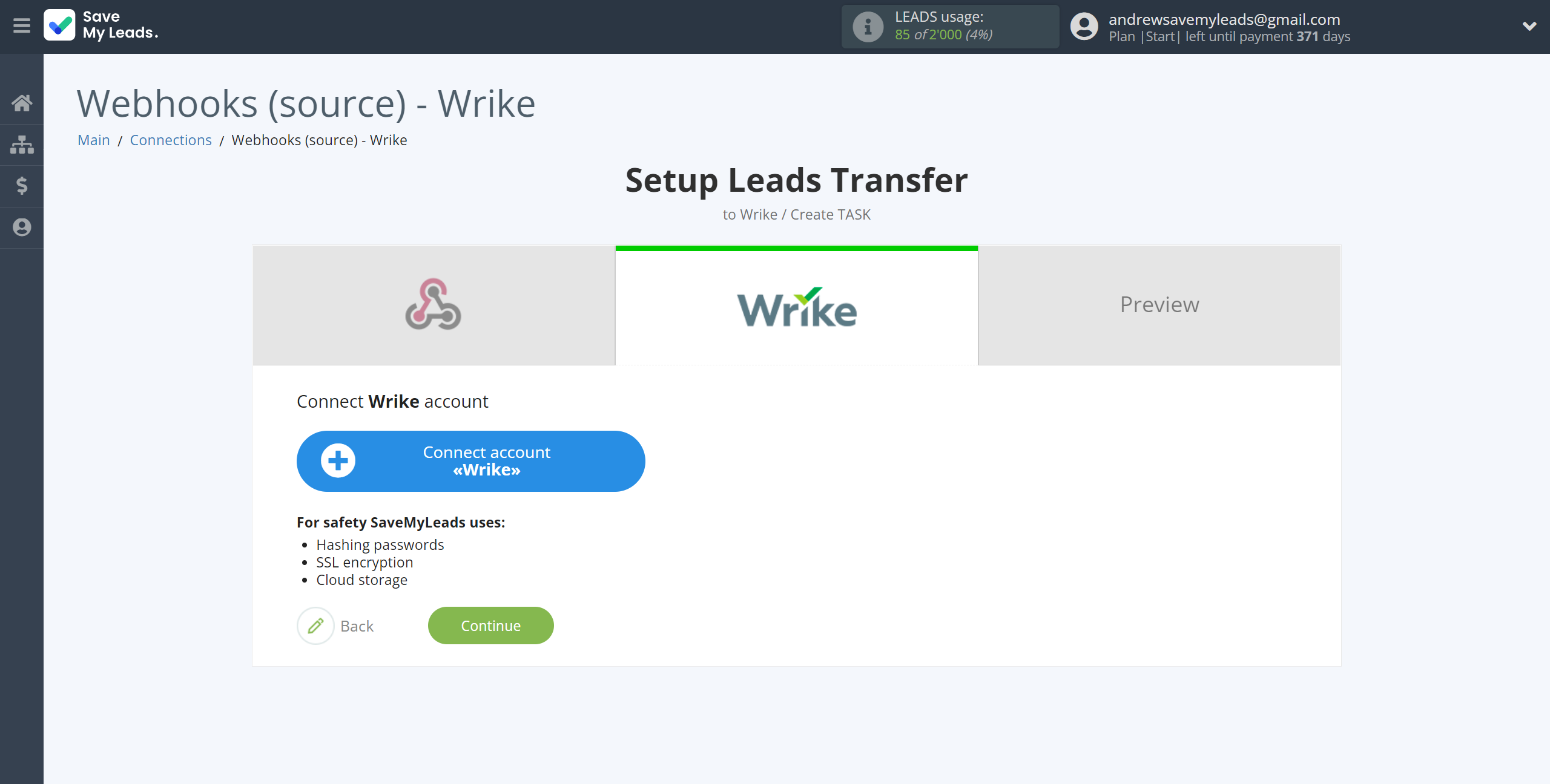 How to Connect Webhooks with Wrike | Data Destination account connection