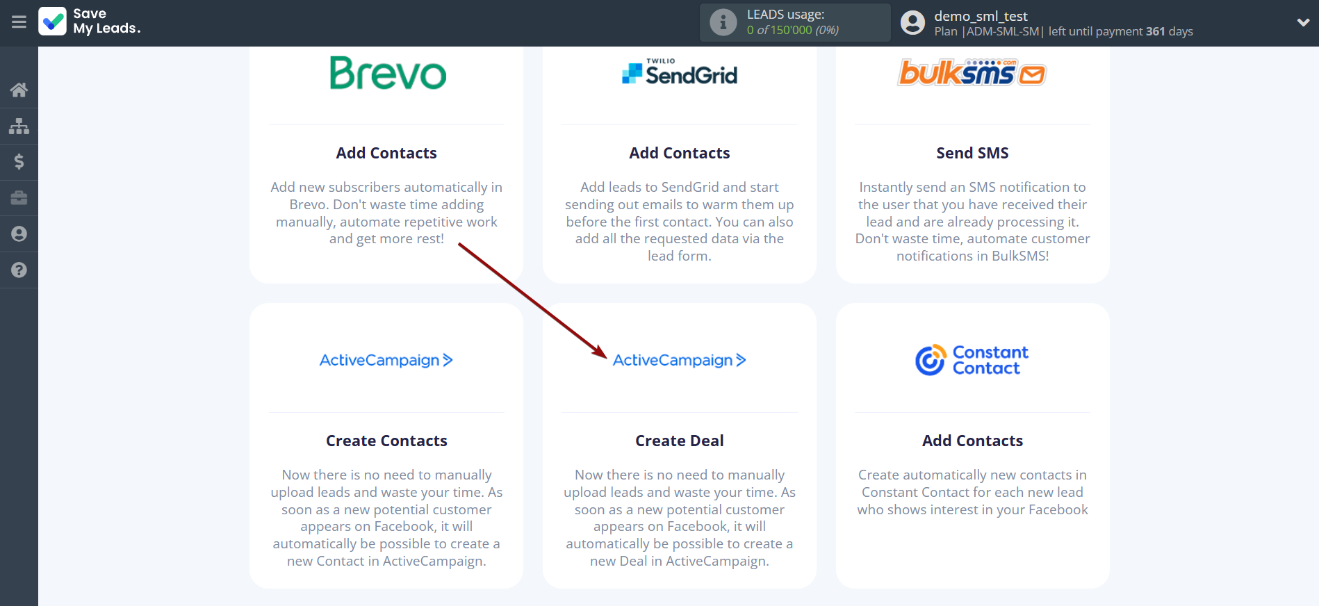 How to Connect Facebook with ActiveCampaign Create Deal | Data Destination system selection