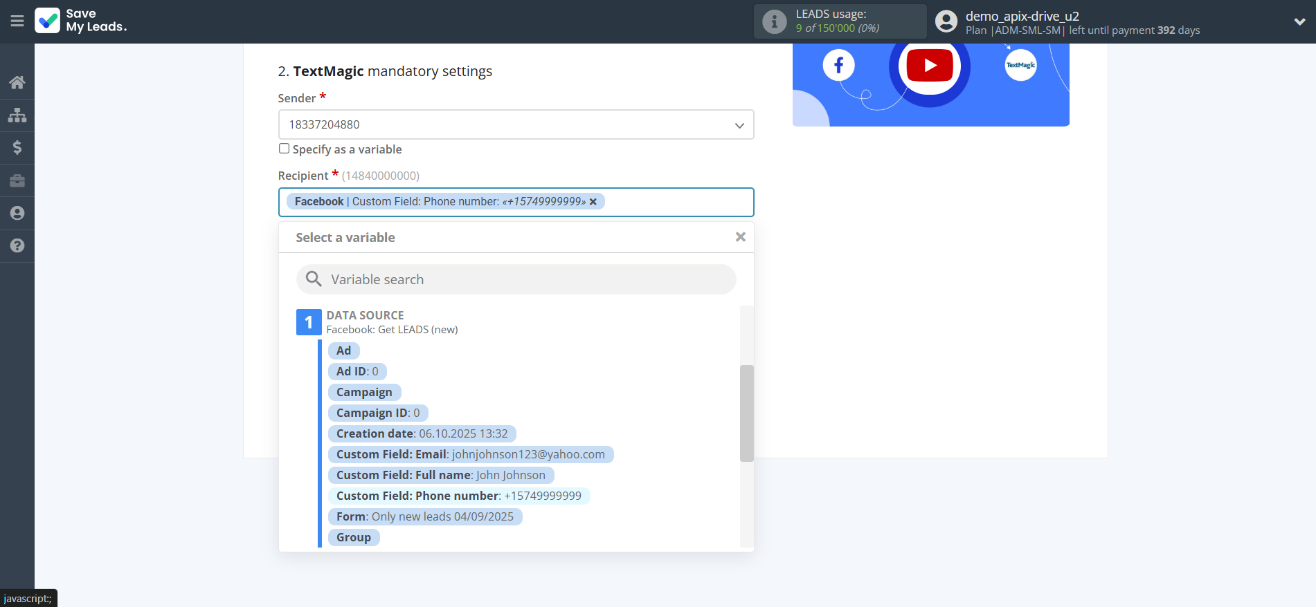 How to Connect Facebook with TextMagic | Assigning fields How to Connect Facebook with TextMagic | Assigning fields