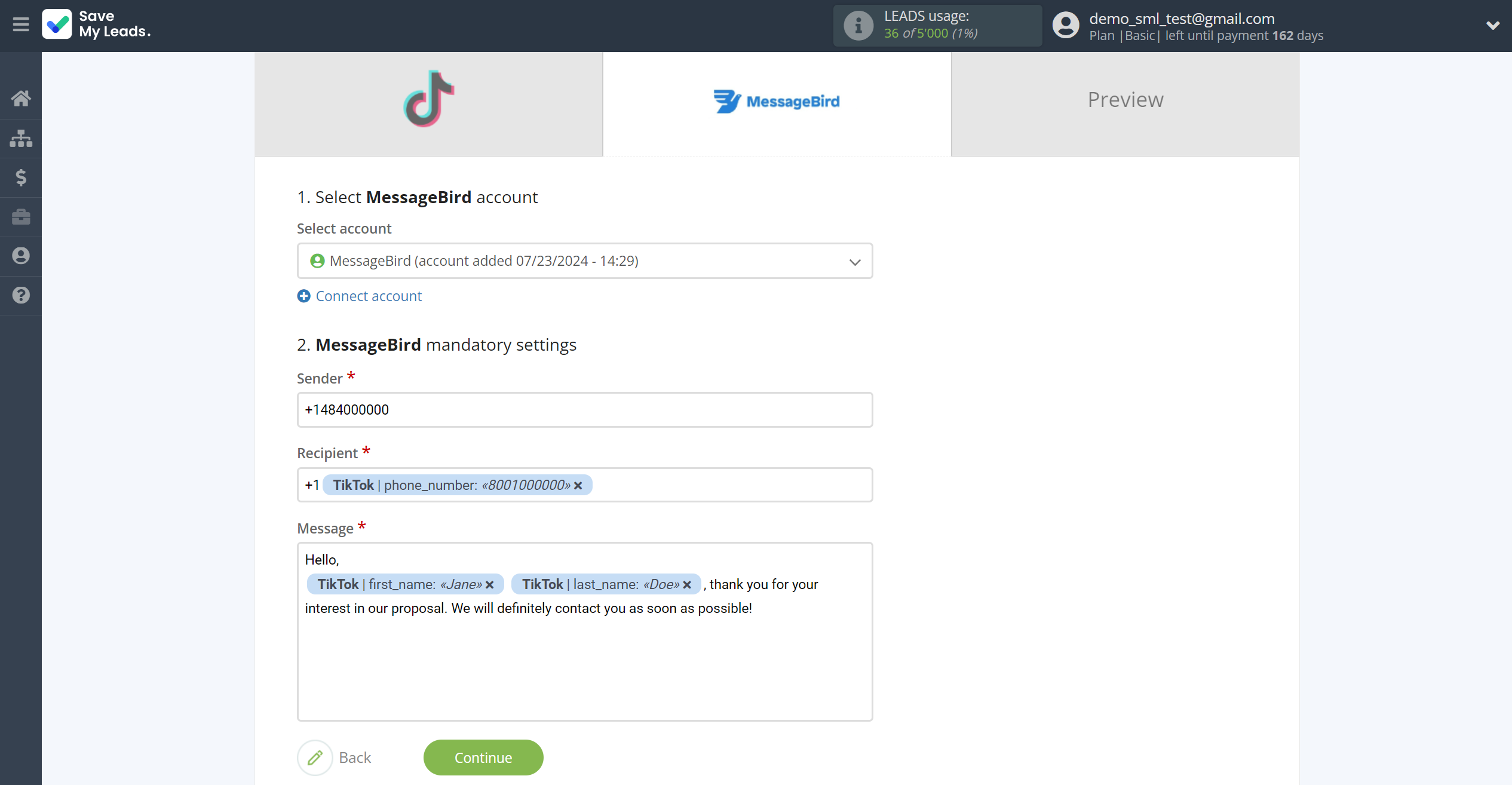 How to Connect TikTok with MessageBird | Assigning fields