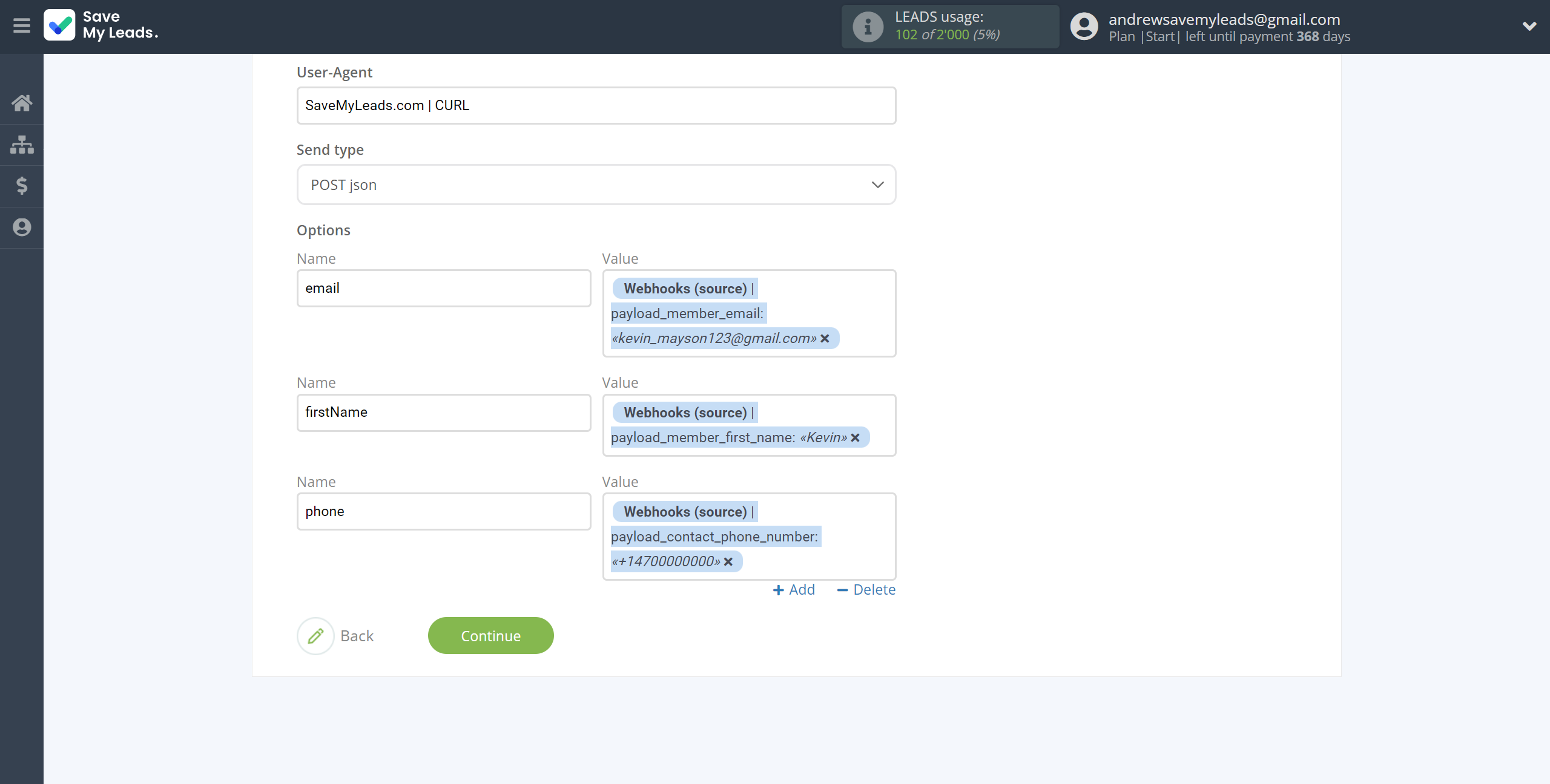 How to Connect Webhooks with Webhooks | Assigning fields