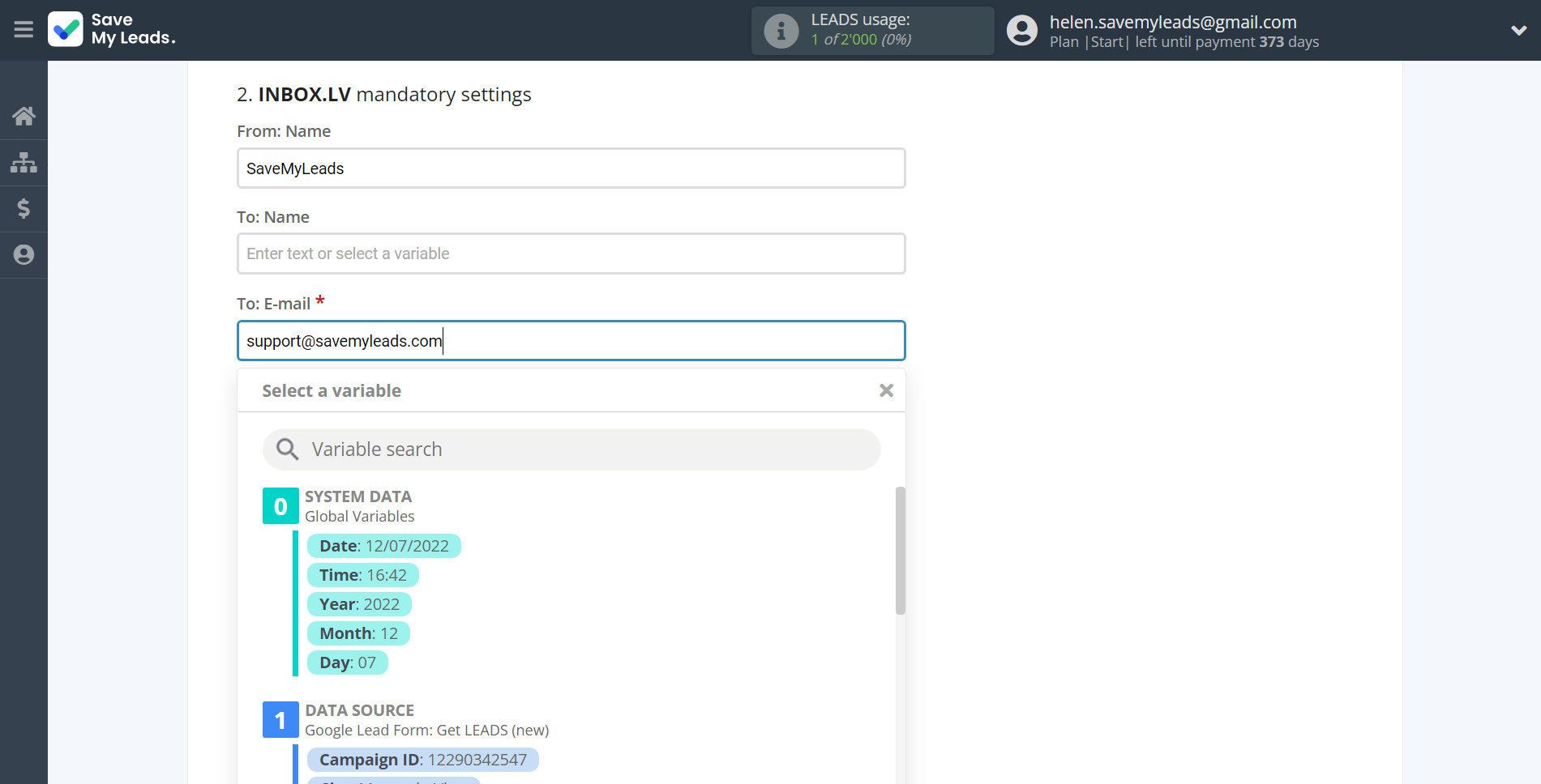 How to Connect Google Lead Form with INBOX.LV | Assigning fields