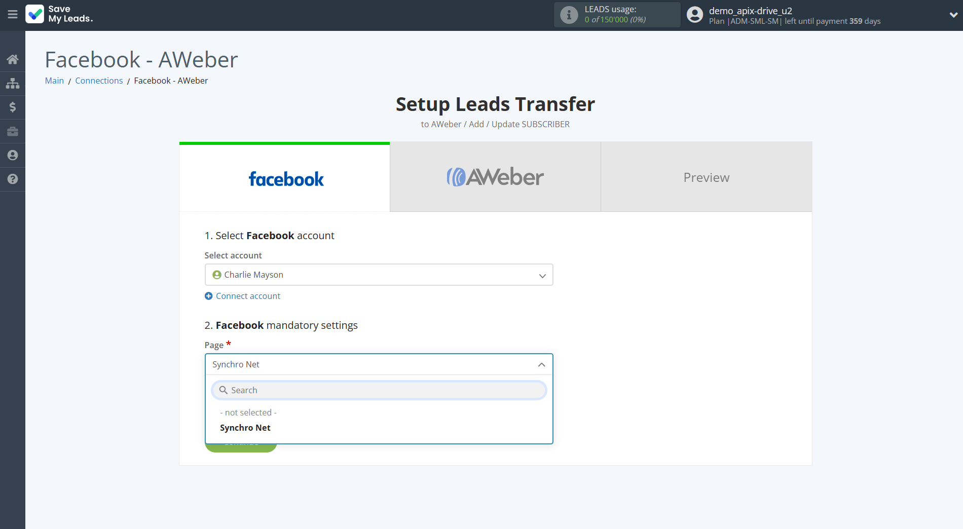 How to Connect Facebook with AWeber | Data Source account connection