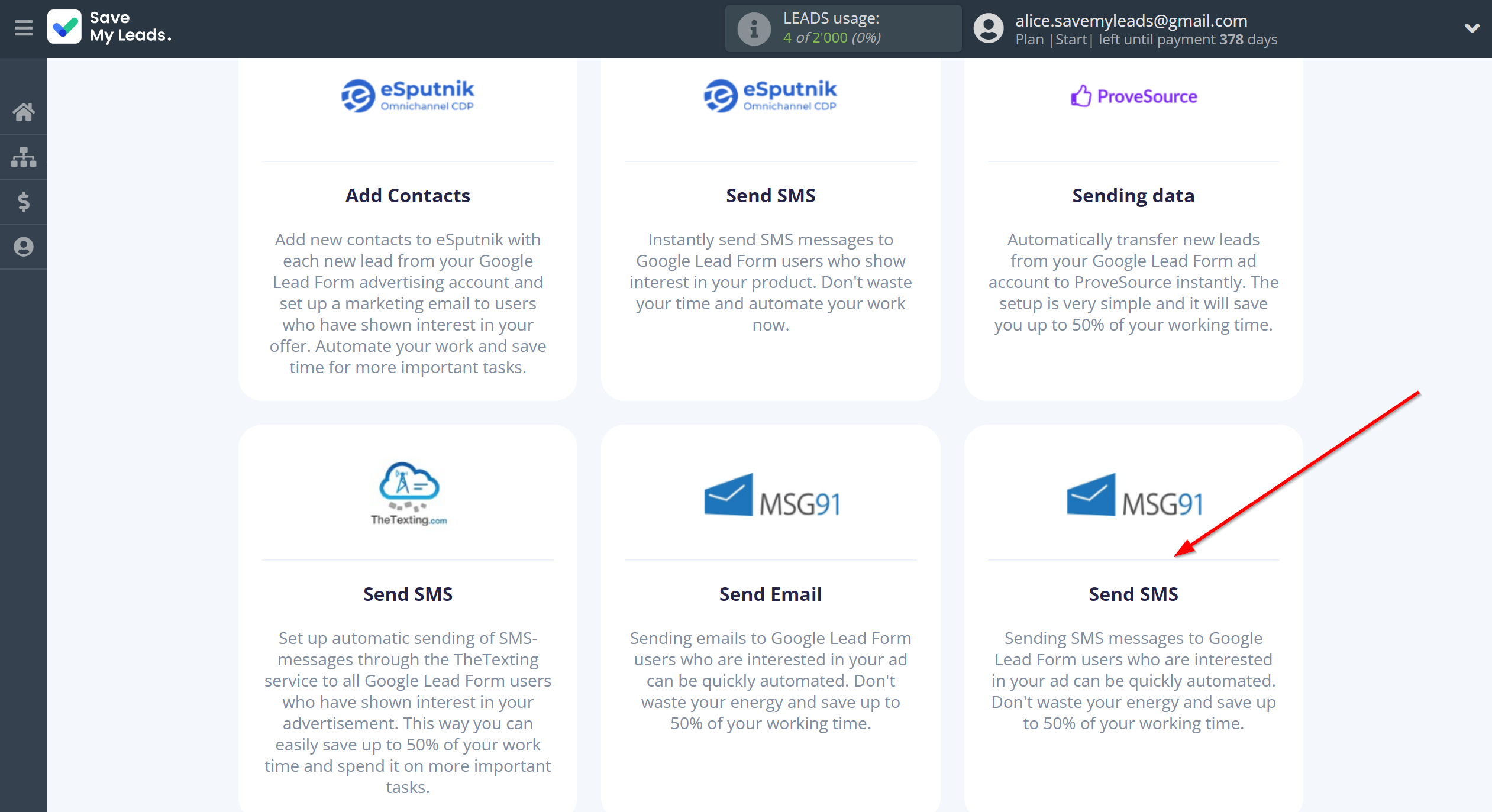 How to Connect Google Lead Form with MSG91 Send SMS | Data Destination system selection