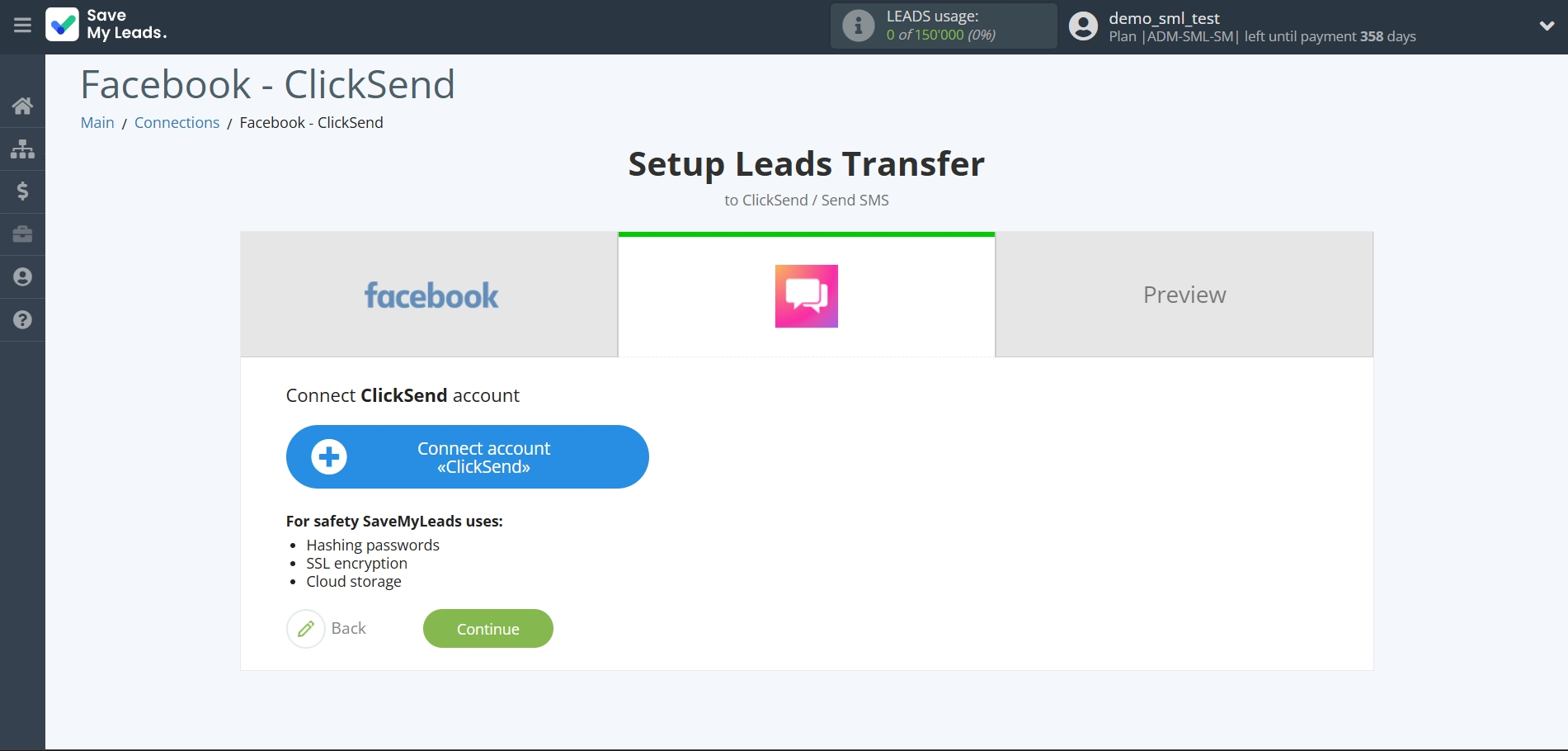 How to Connect FaceBook with ClickSend Send SMS | Data Destination account connection