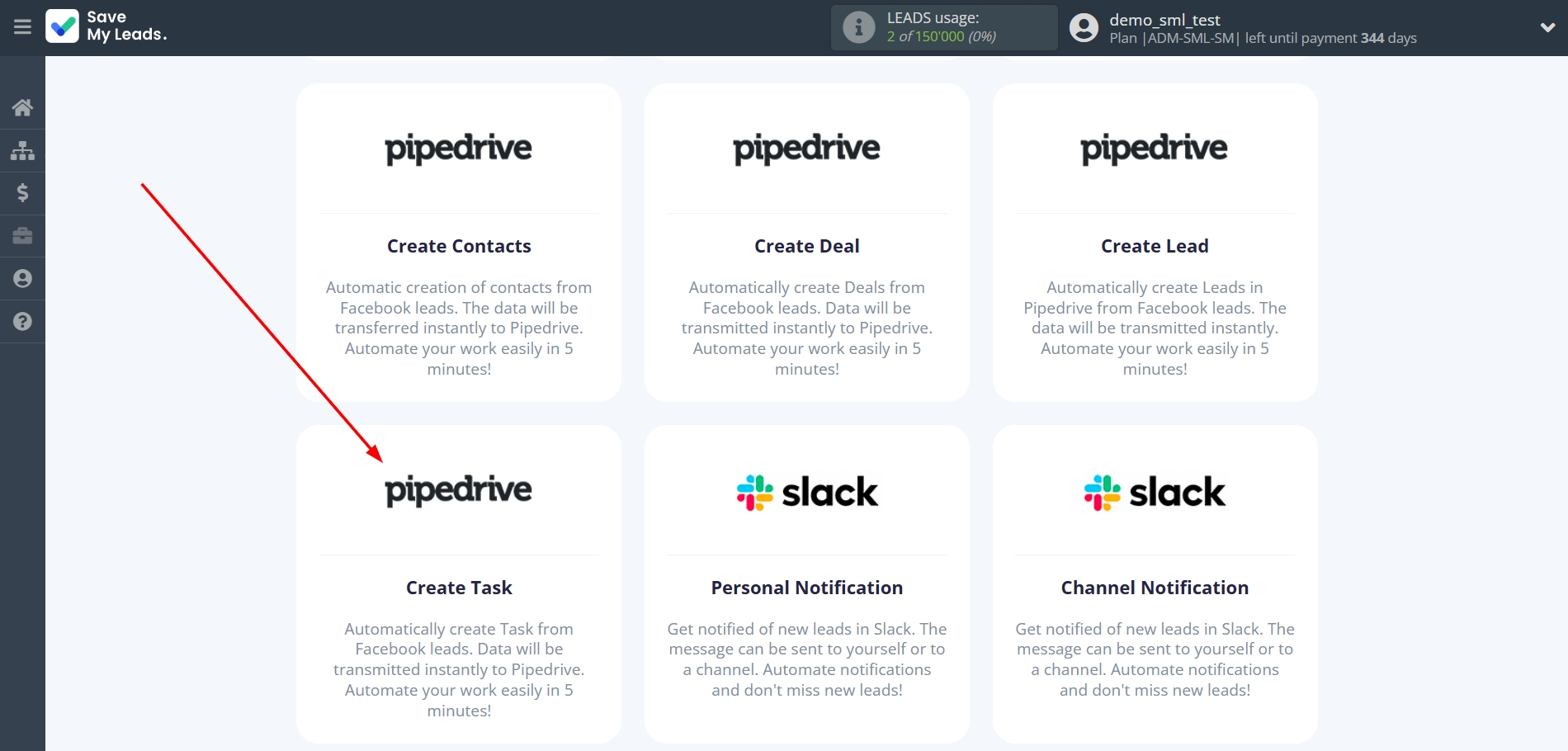 How to Connect Facebook with Pipedrive Create Task | Data Destination system selection How to Connect Facebook with Pipedrive Create Task | Data Destination system selection