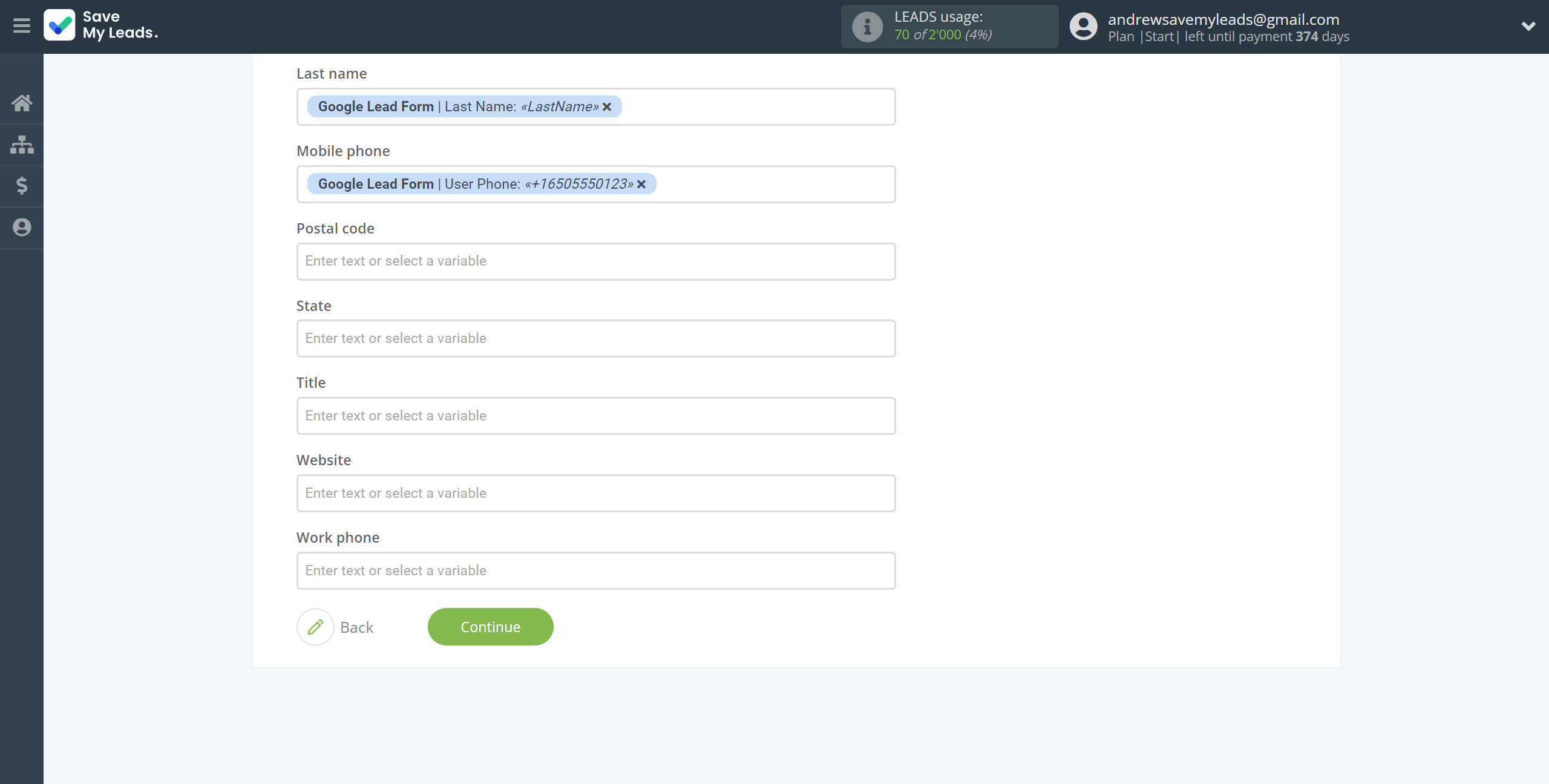 How to Connect Google Lead Form with VerticalResponse | Assigning fields