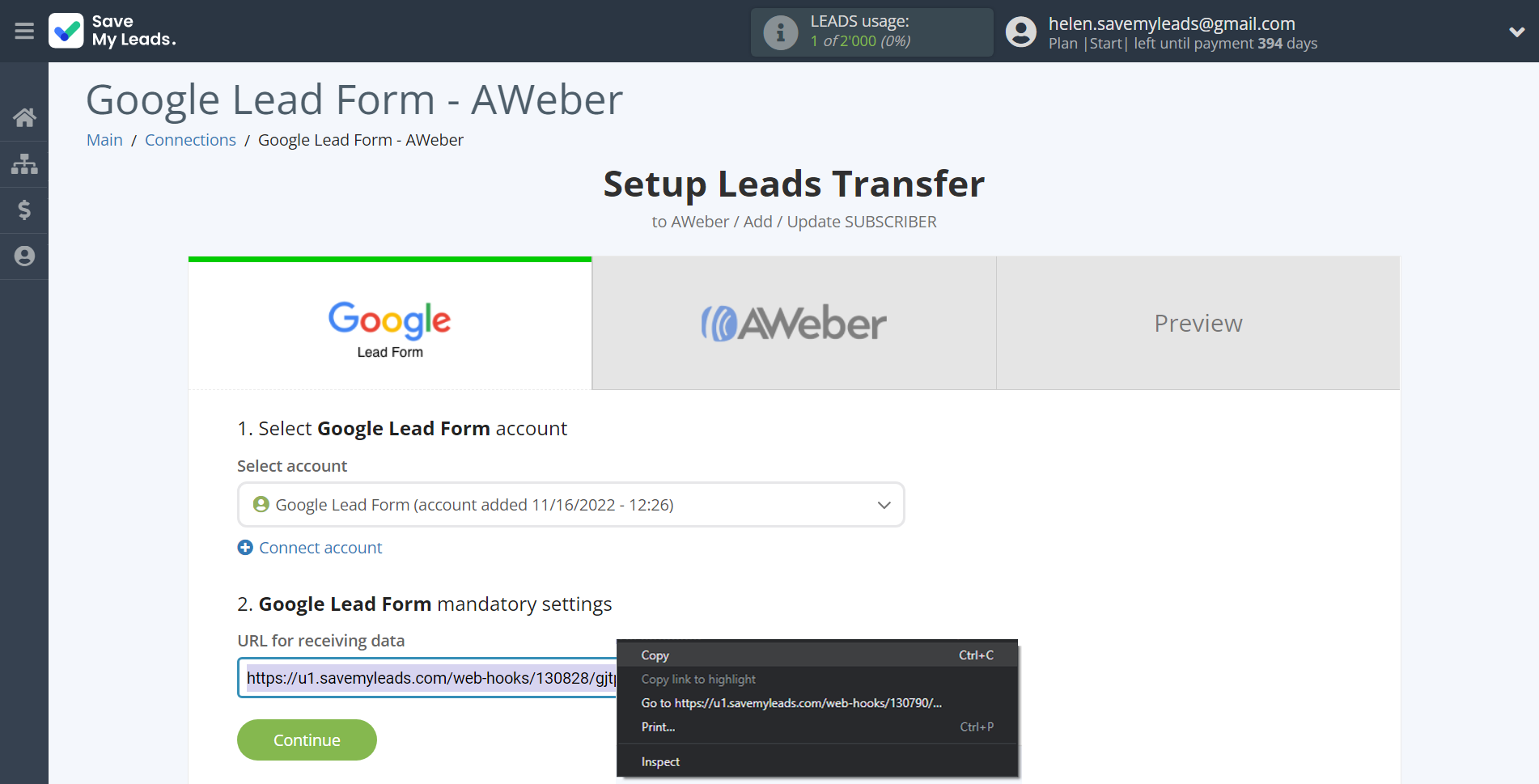 How to Connect Google Lead Form with AWeber | Data Source account connection