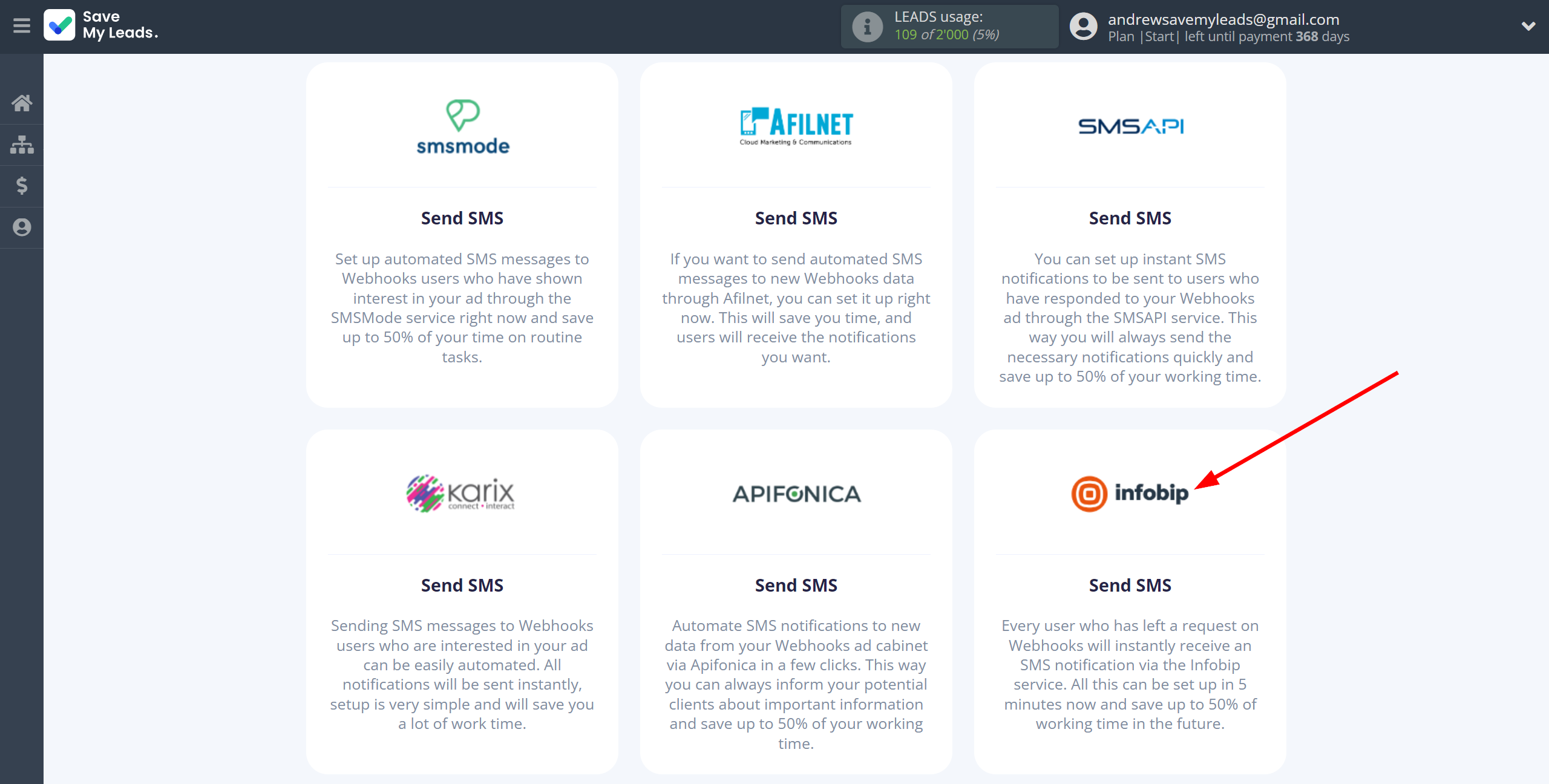 How to Connect Webhooks with Infobip | Data Destination system selection