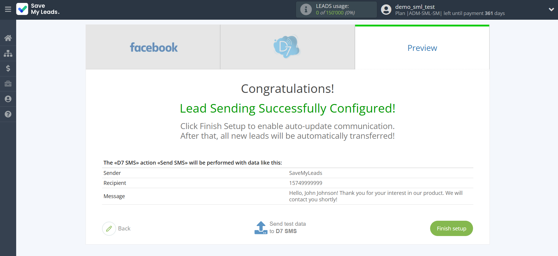 How to Connect Facebook with D7 SMS | Test data