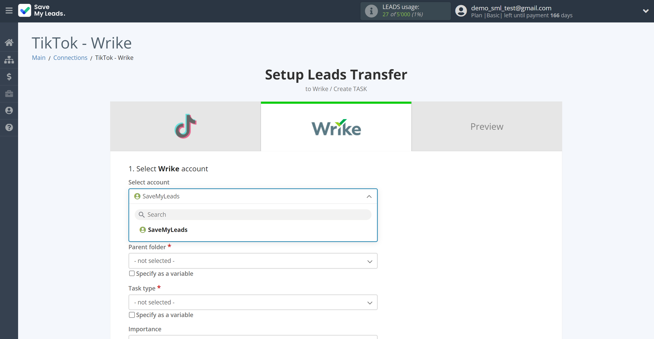 How to Connect&nbsp;TikTok with Wrike | Data Destination account selection