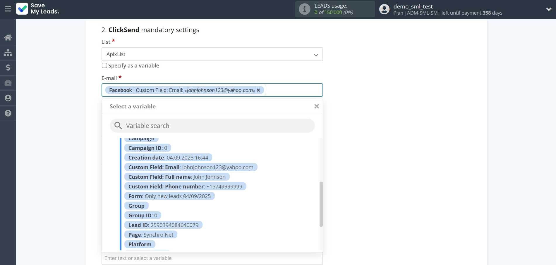 How to Connect Facebook with ClickSend Add Contacts | Assigning fields