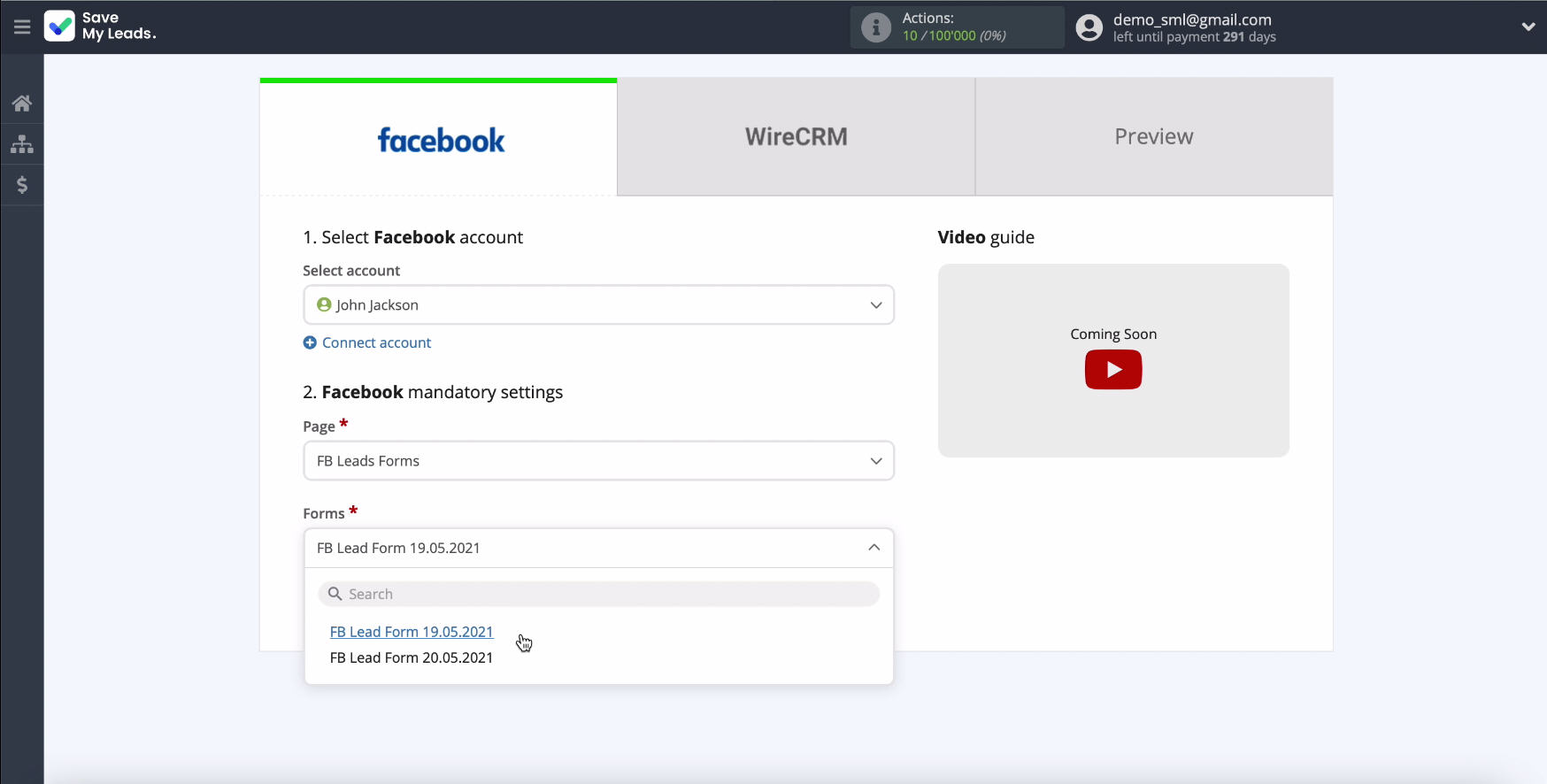 Facebook and WireCRM integration | Specify the forms