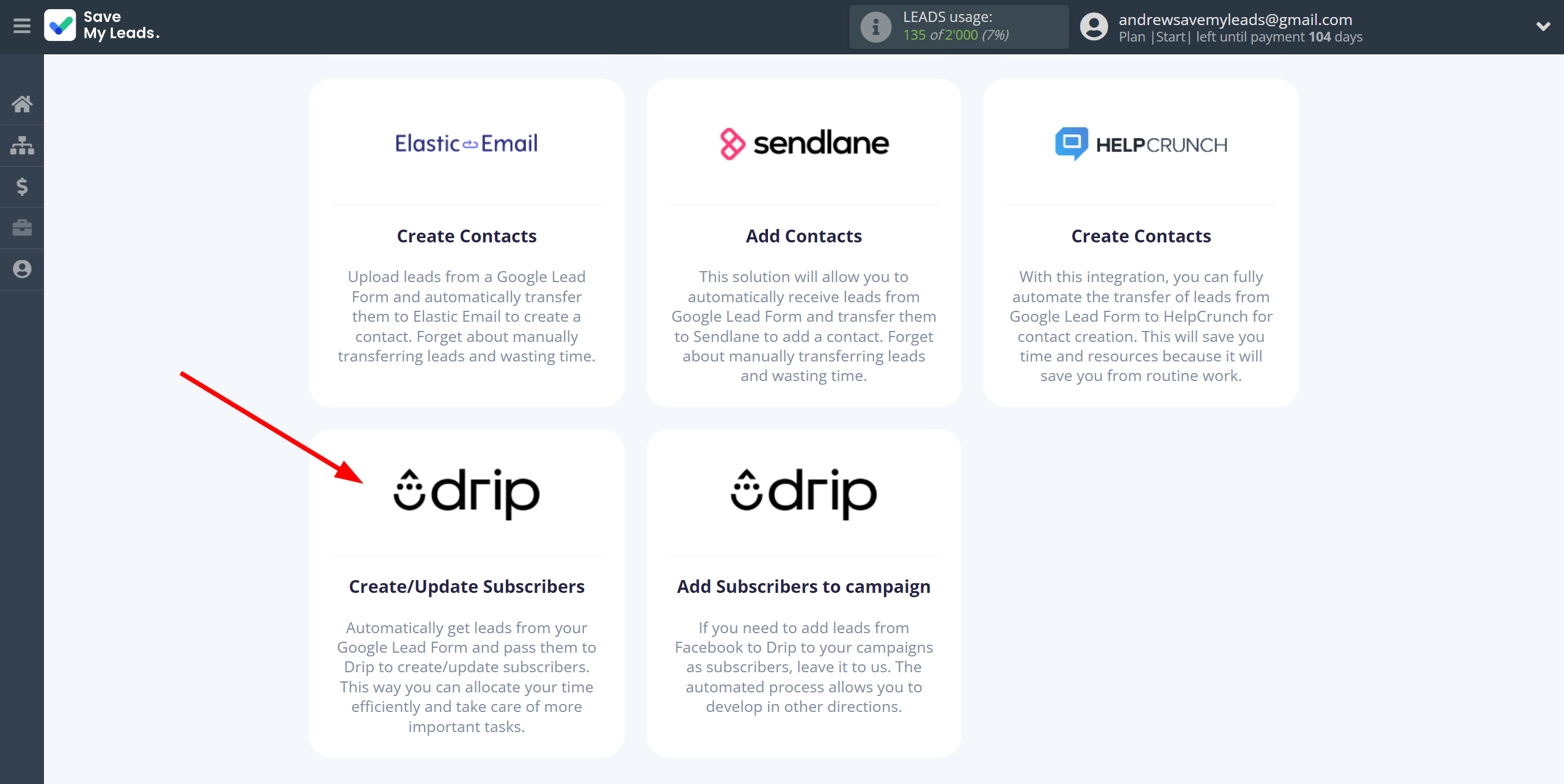 How to Connect Google Lead Form with Drip Create/Update Subscribers | Data Destination system selection