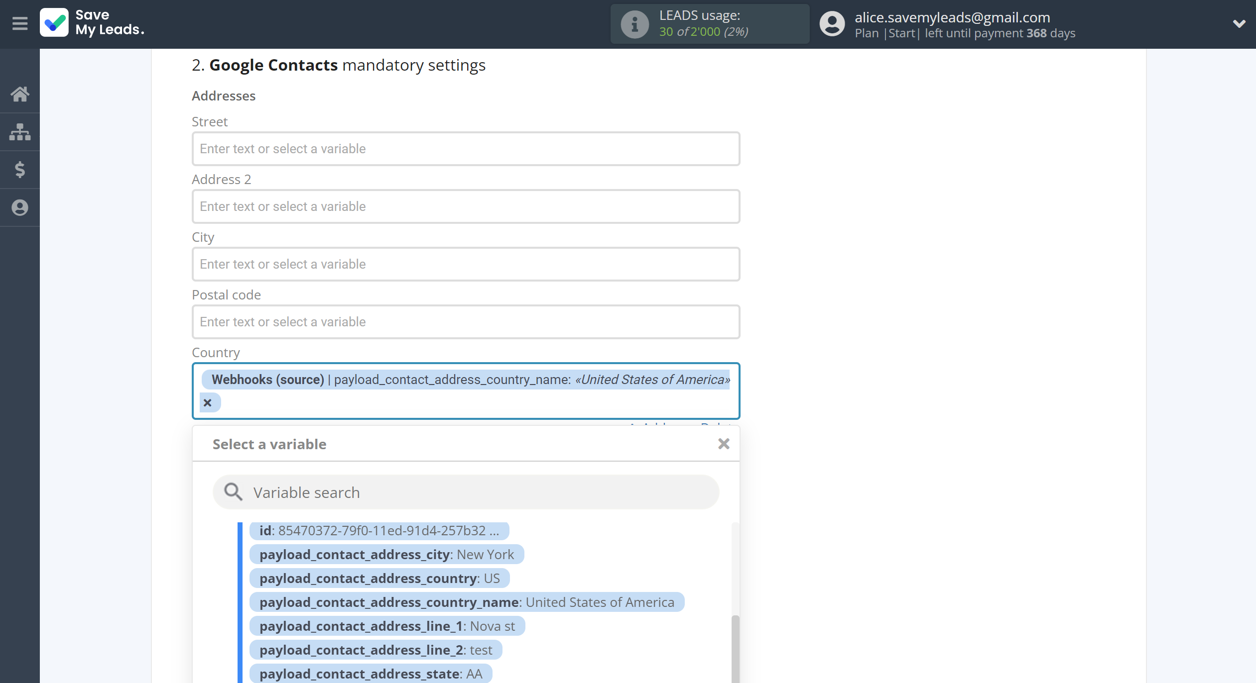 How to Connect Webhooks with Google Contacts | Assigning fields