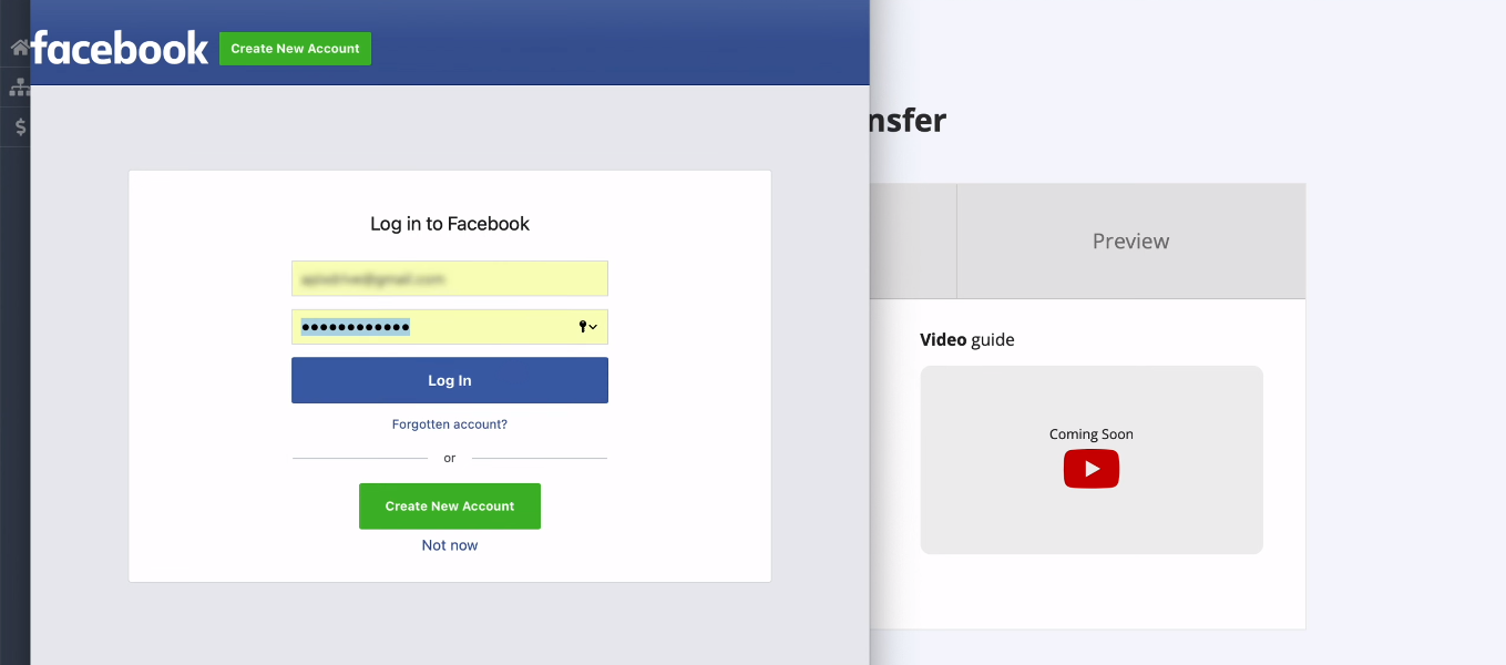 Facebook and INBOX.LV integration | Enter username and password