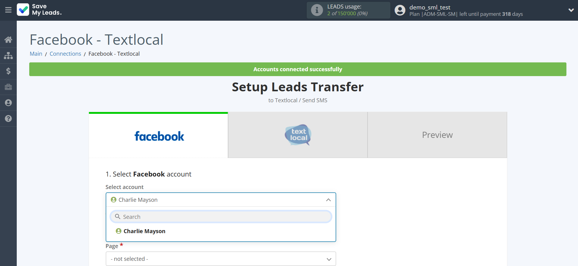 How to Connect Facebook with Textlocal | Data Source account selection How to Connect Facebook with Textlocal | Data Source account selection