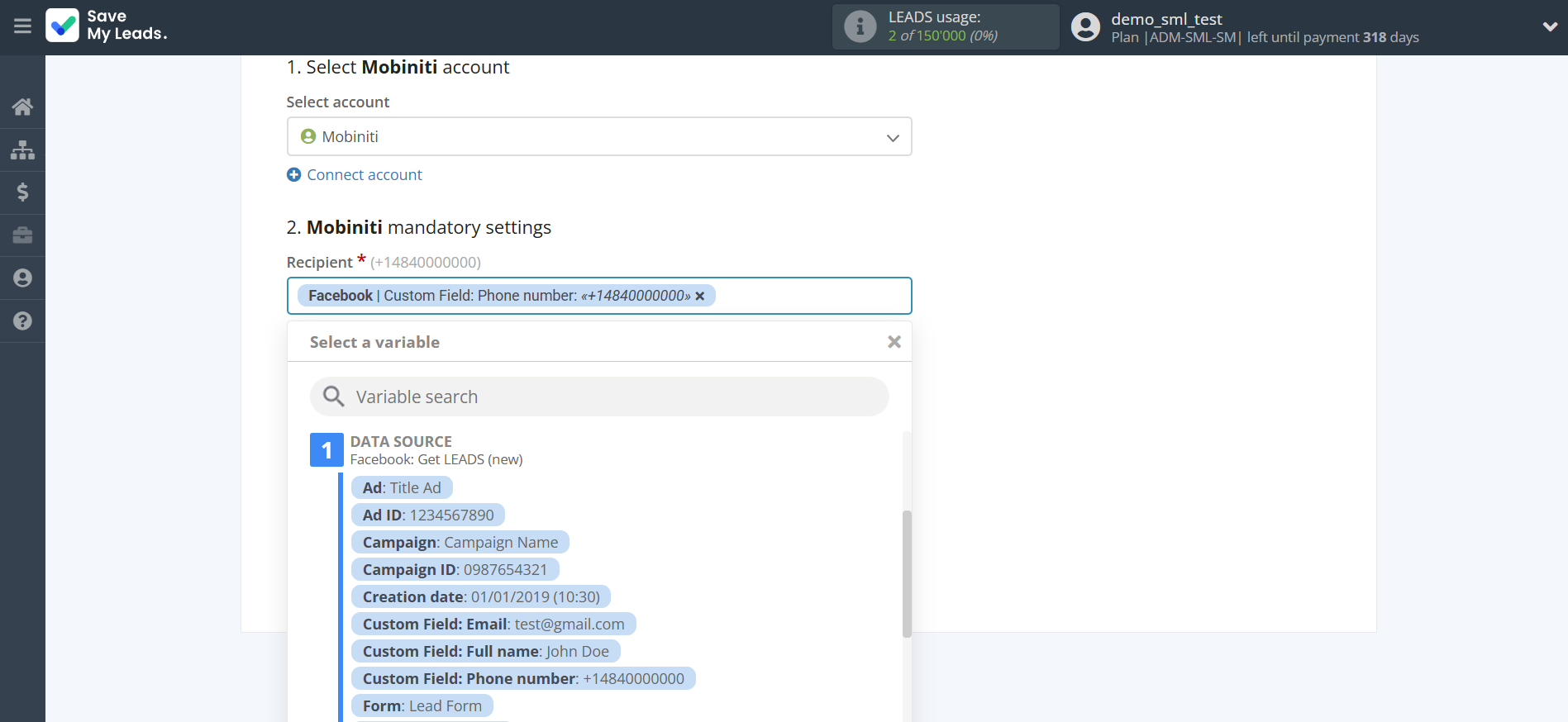 How to Connect Facebook with Mobiniti | Assigning fields How to Connect Facebook with Mobiniti | Assigning fields
