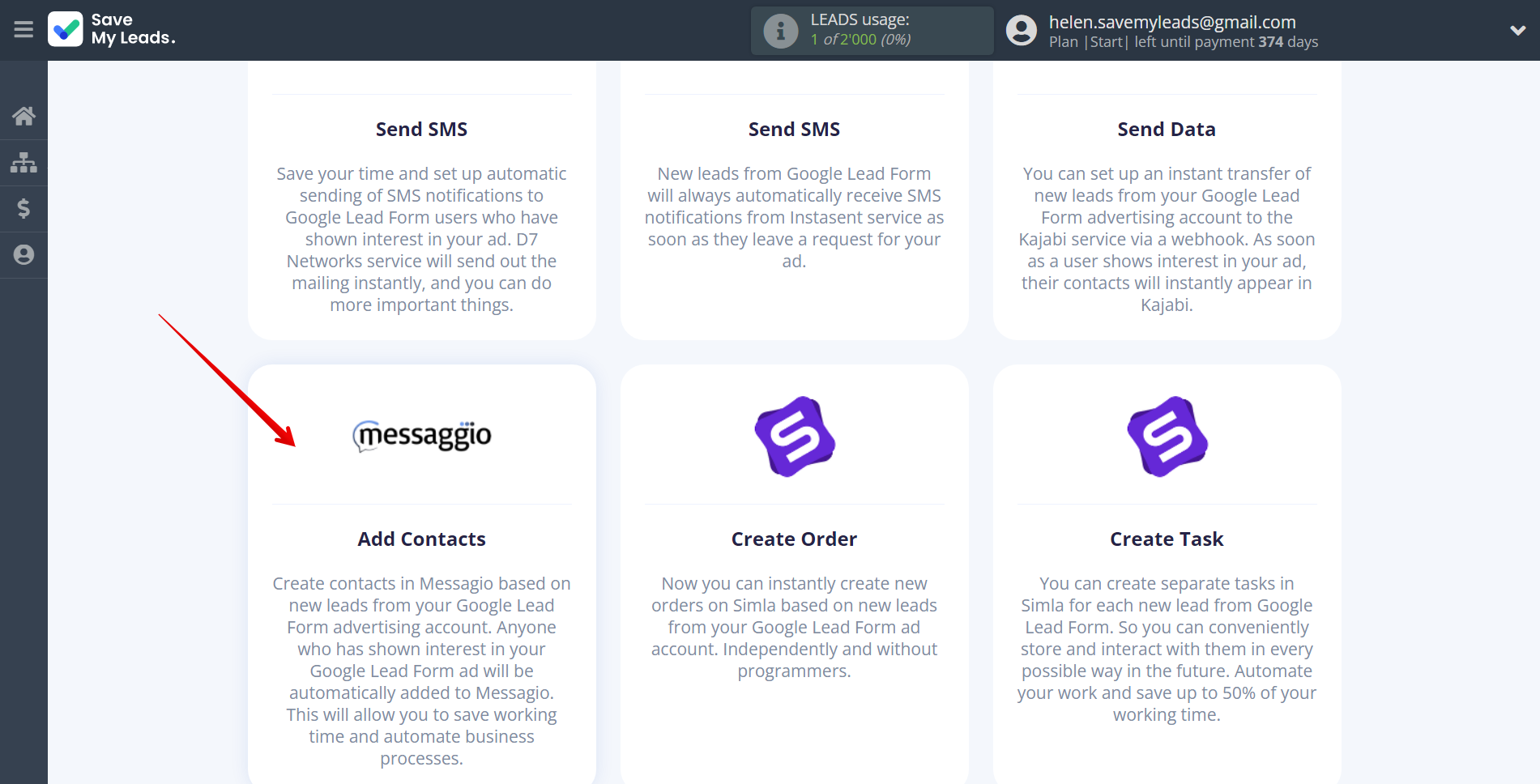 How to Connect Google Lead Form with Messaggio | Data Destination system selection