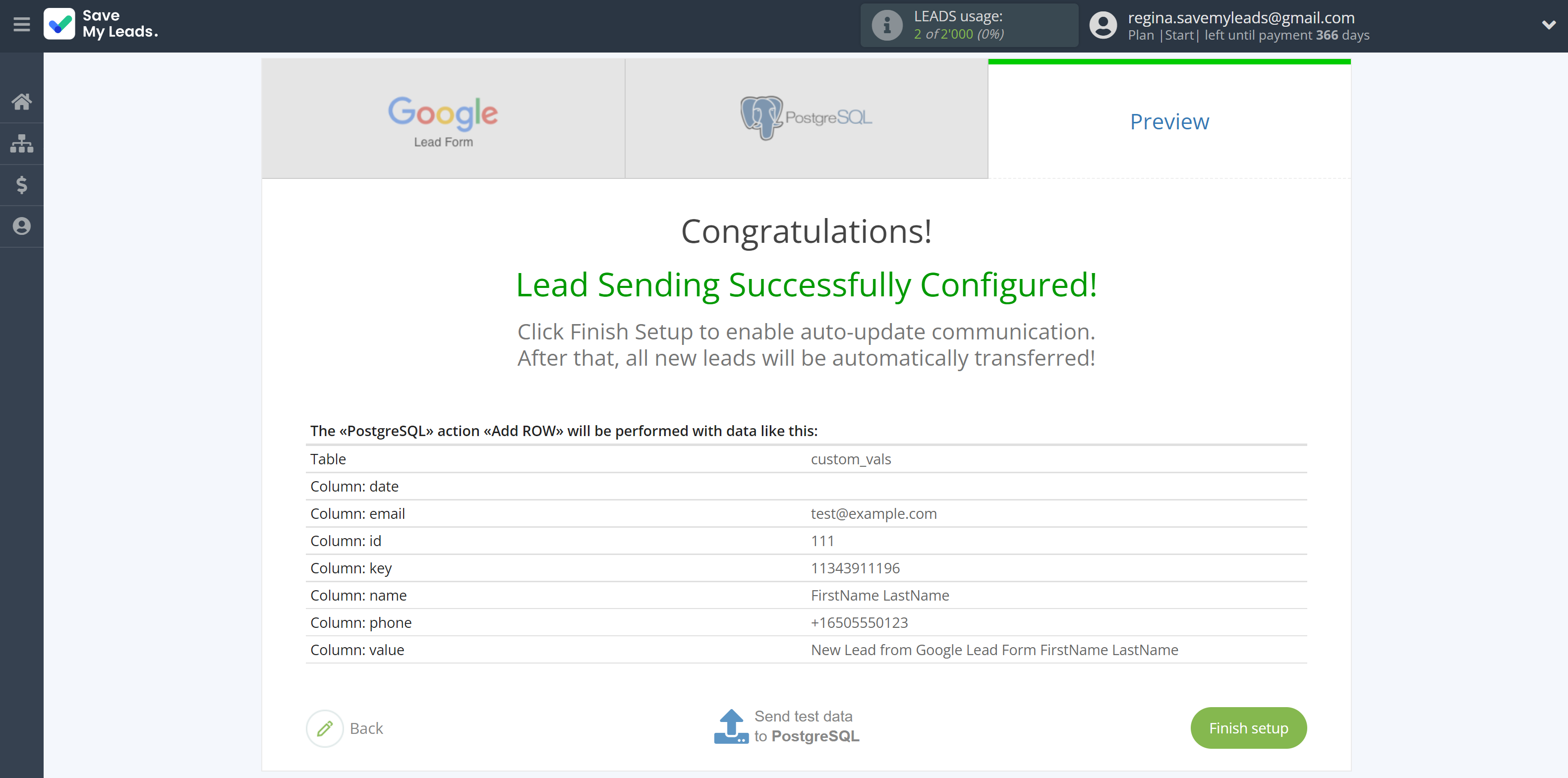 How to Connect Google Lead Form with PostgreSQL | Test data