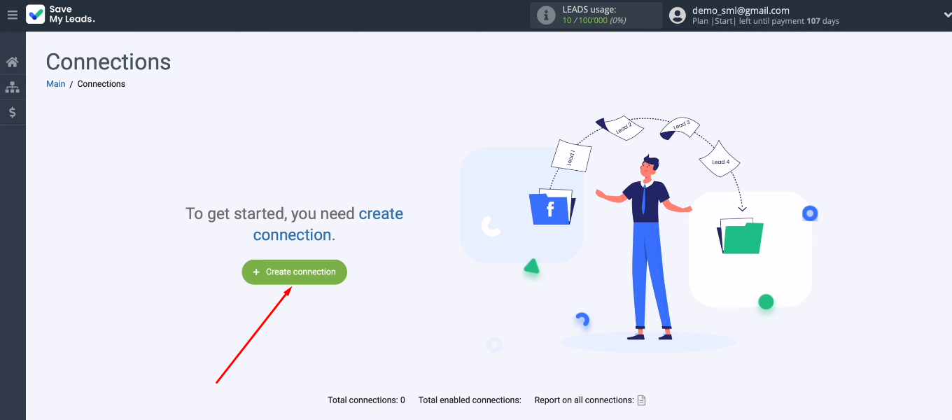 Facebook and Amazon WorkMail integration | Click the "Create connection" button