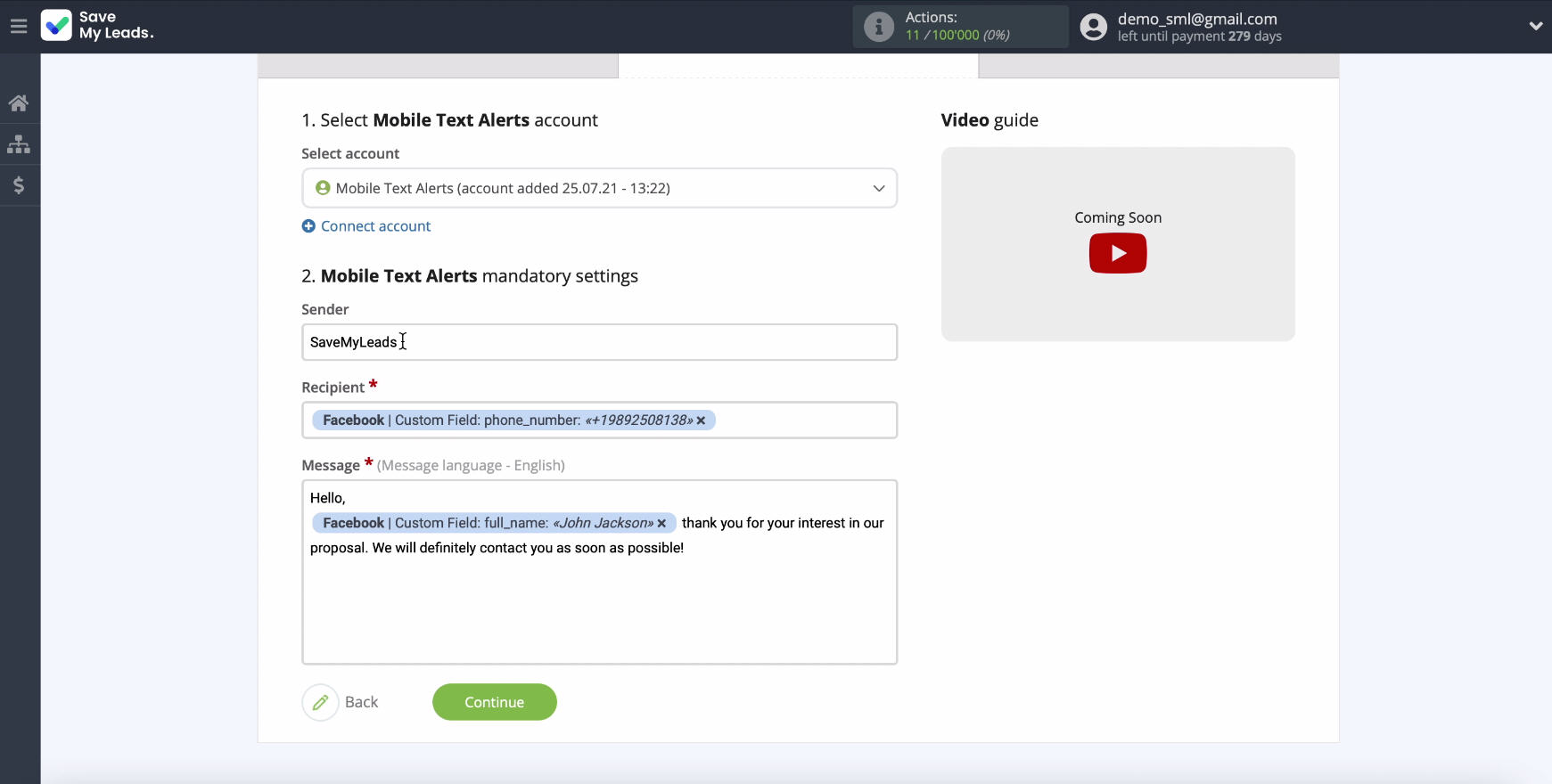 Facebook and Mobile Text Alerts integration | Fill in the Sender field Facebook and Mobile Text Alerts integration | Fill in the Sender field