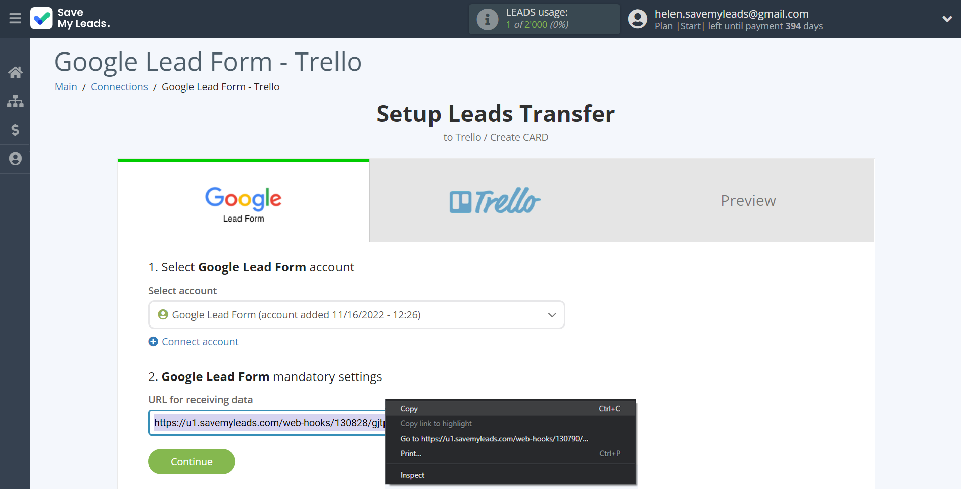 How to Connect Google Lead Form with Trello | Data Source account connection