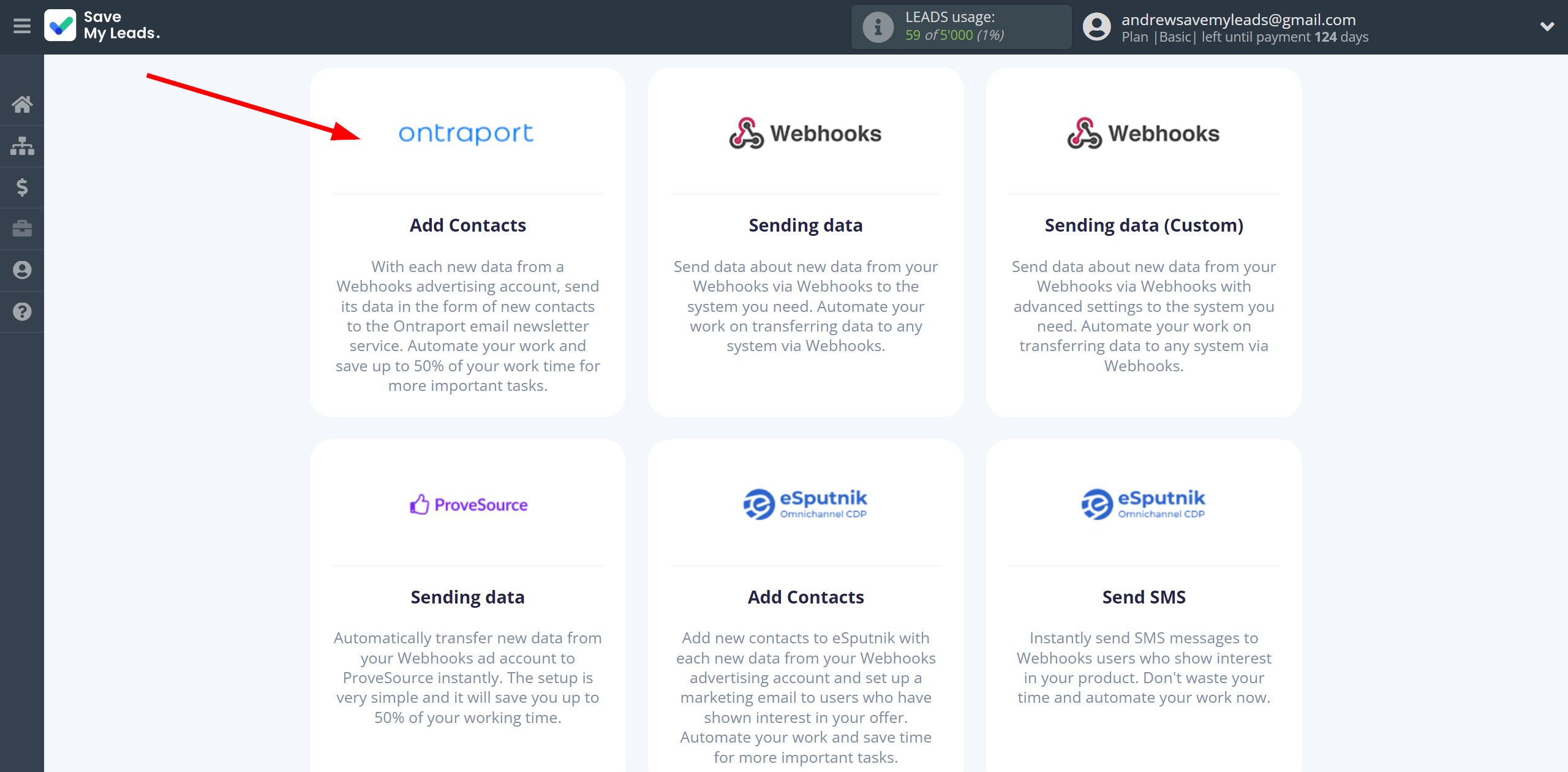 How to Connect Webhooks with Ontraport | Data Destination system selection