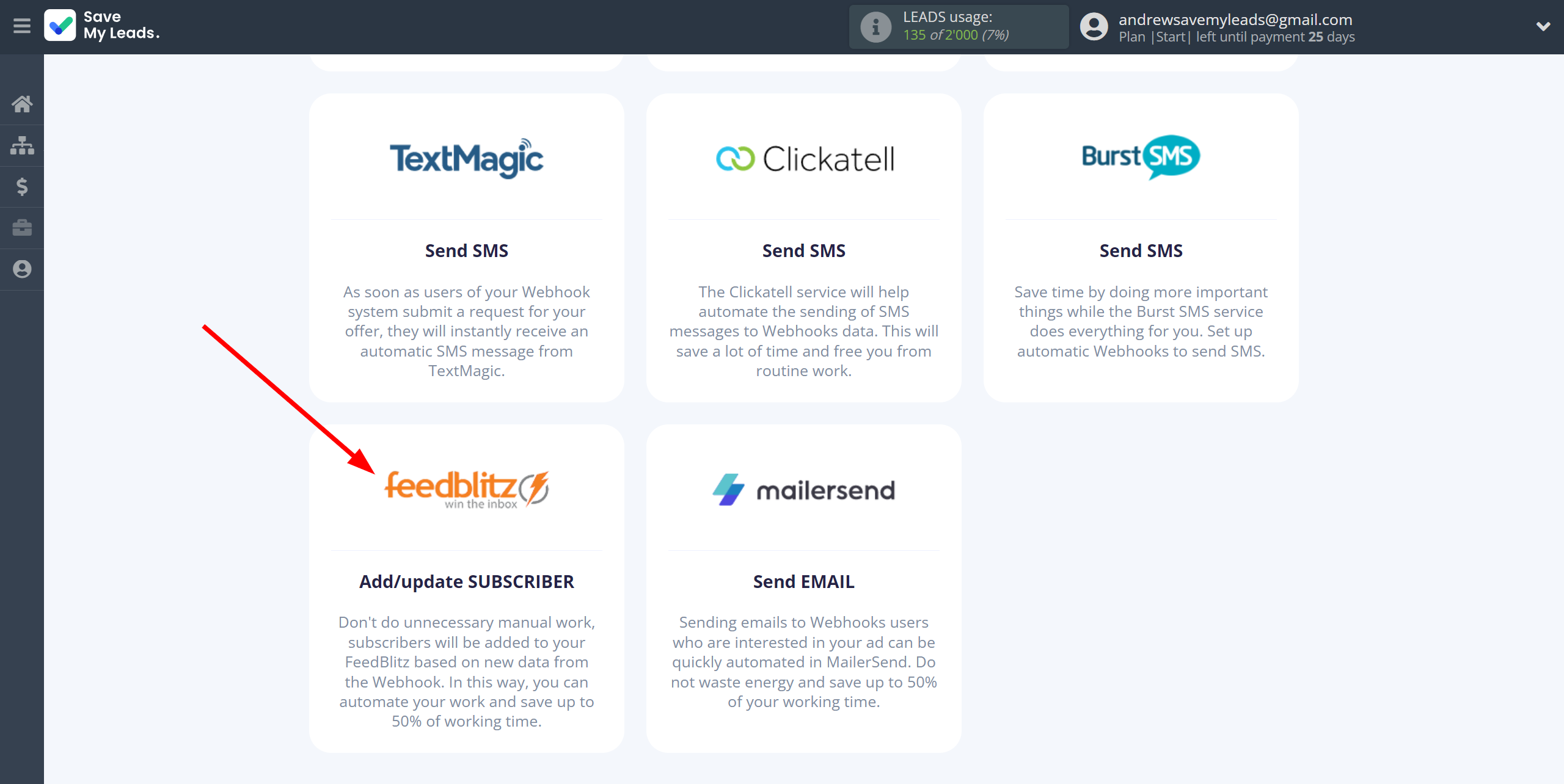 How to Connect Webhooks with FeedBlitz | Data Destination system selection