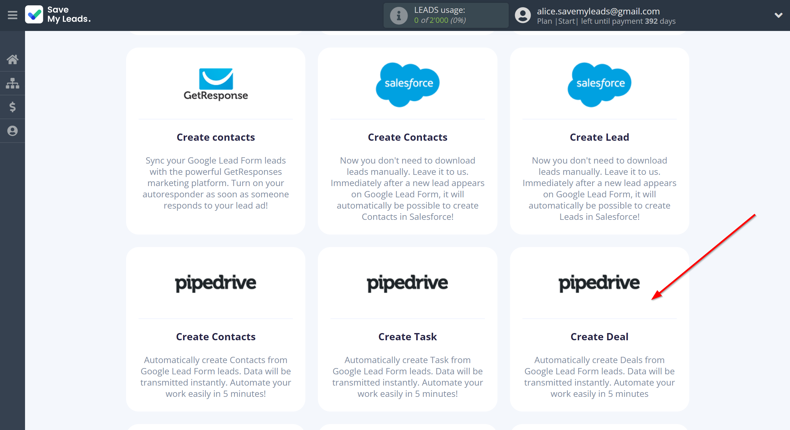 How to Connect Google Lead Form with Pipedrive Create Deal | Data Destination system selection