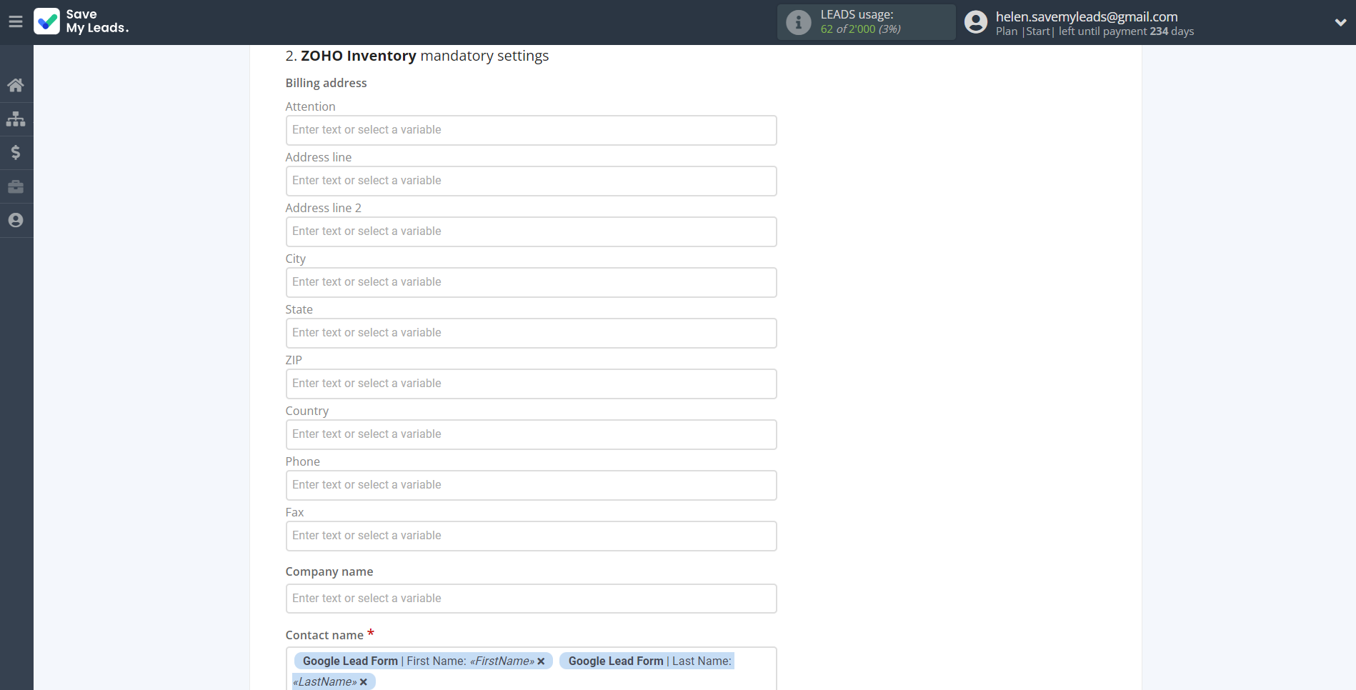 How to Connect Google Lead Form with Zoho Inventory Create Contacts | Assigning fields