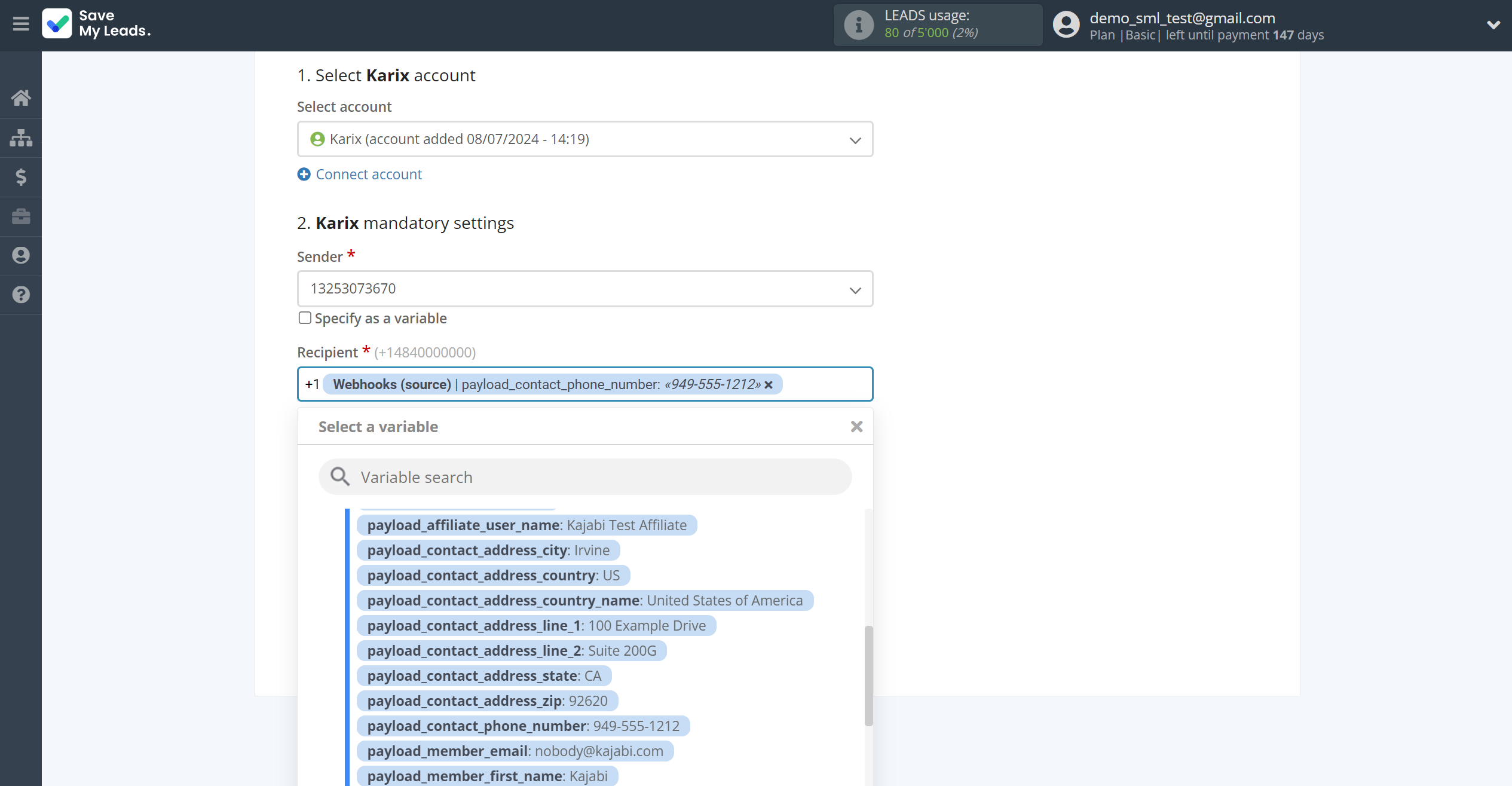 How to Connect Webhooks with Karix | Assigning fields