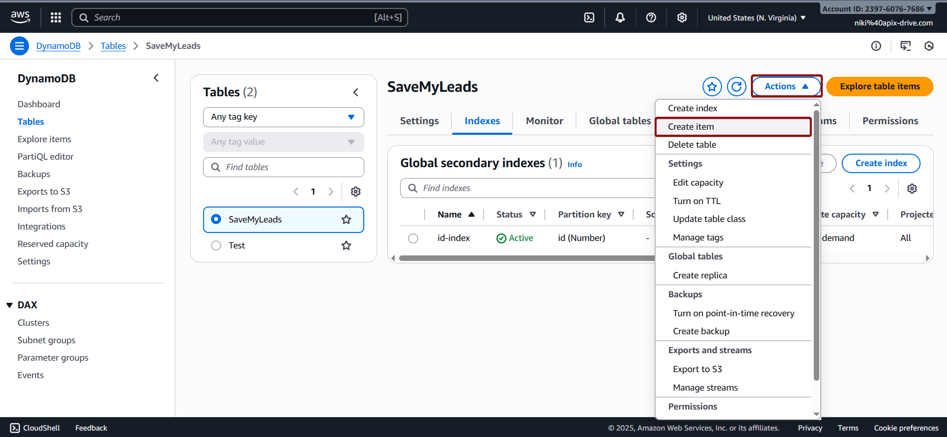 How to Connect Facebook with Amazon DynamoDB | Creating table