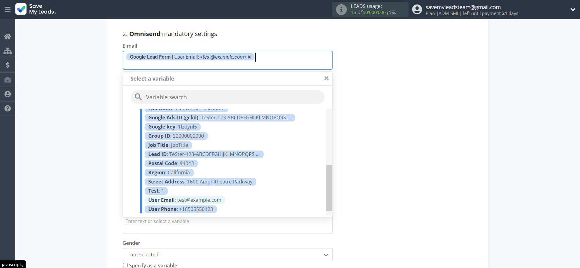 How to Connect Google Lead Form with Omnisend Create Contacts | Assigning fields
