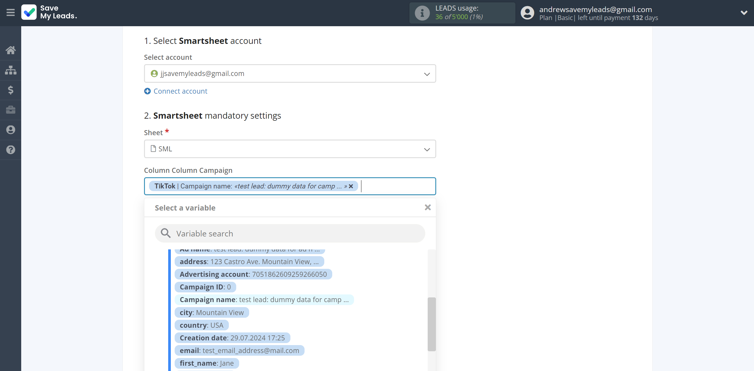 How to Connect TikTok with Smartsheet | Assigning fields