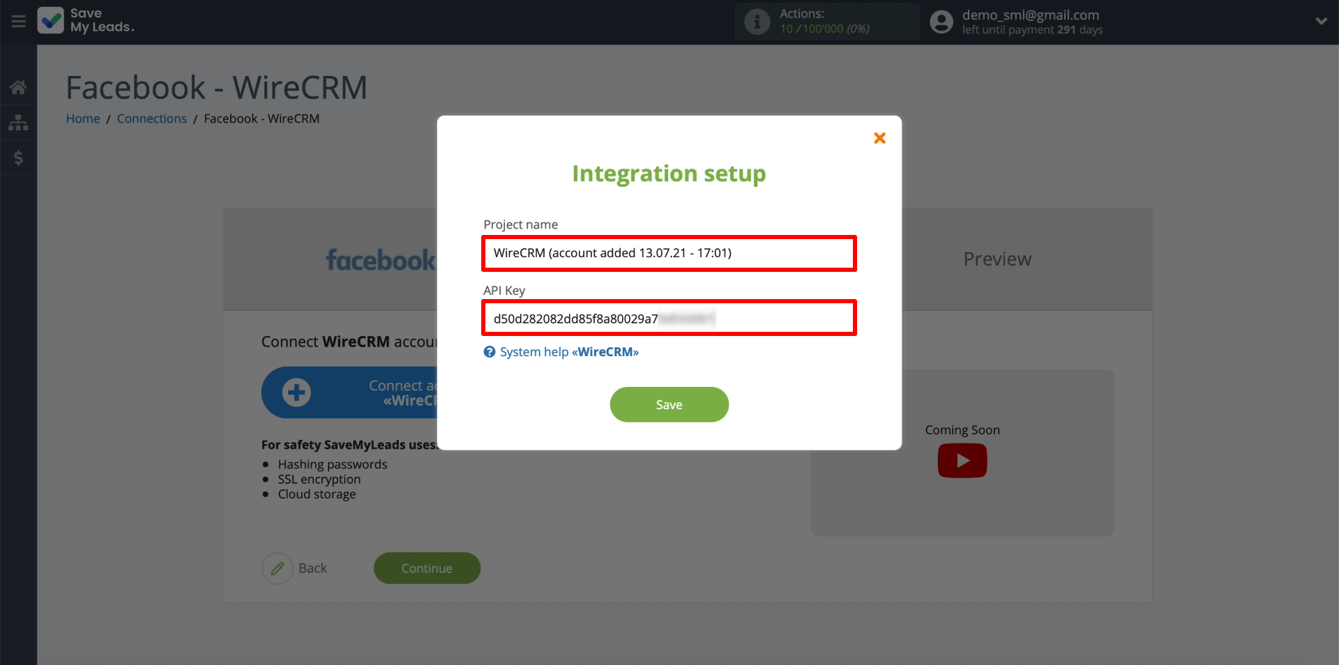 Entering data to connect Entering data to connect