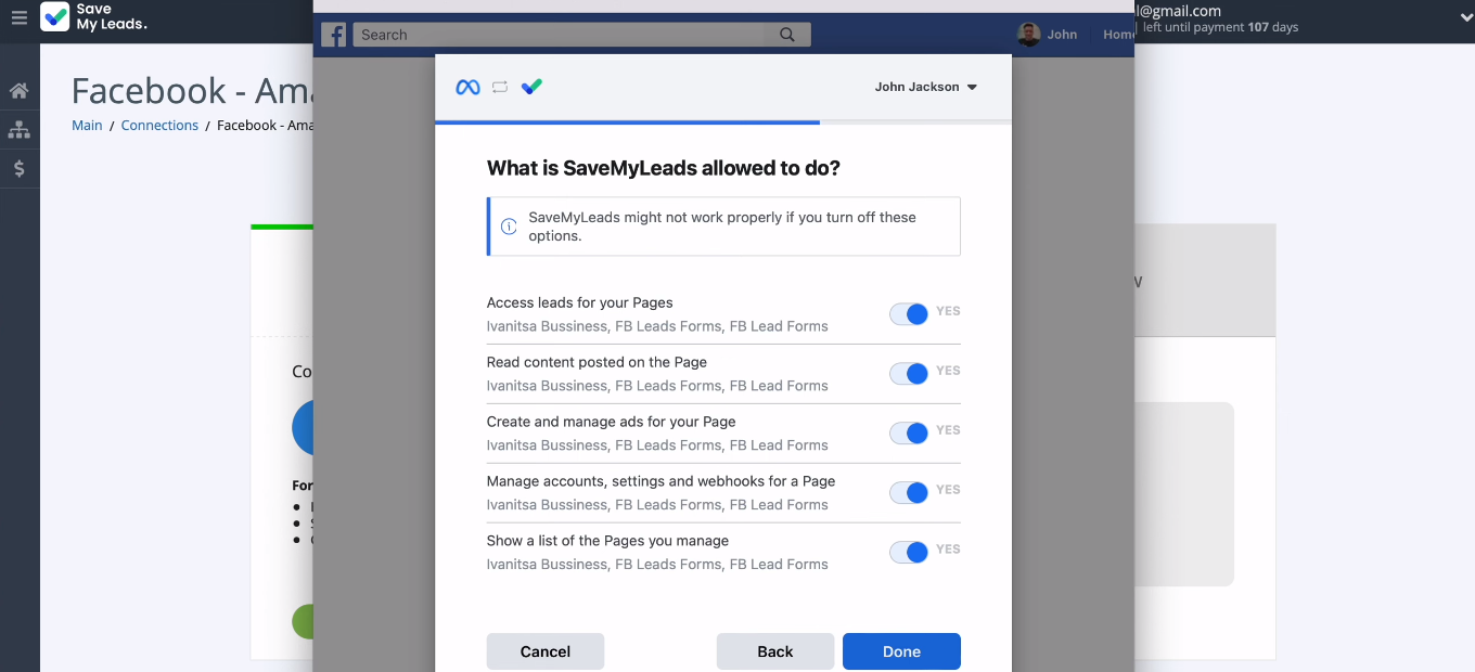 Facebook and Amazon DynamoDB integration | Check all access checkboxes