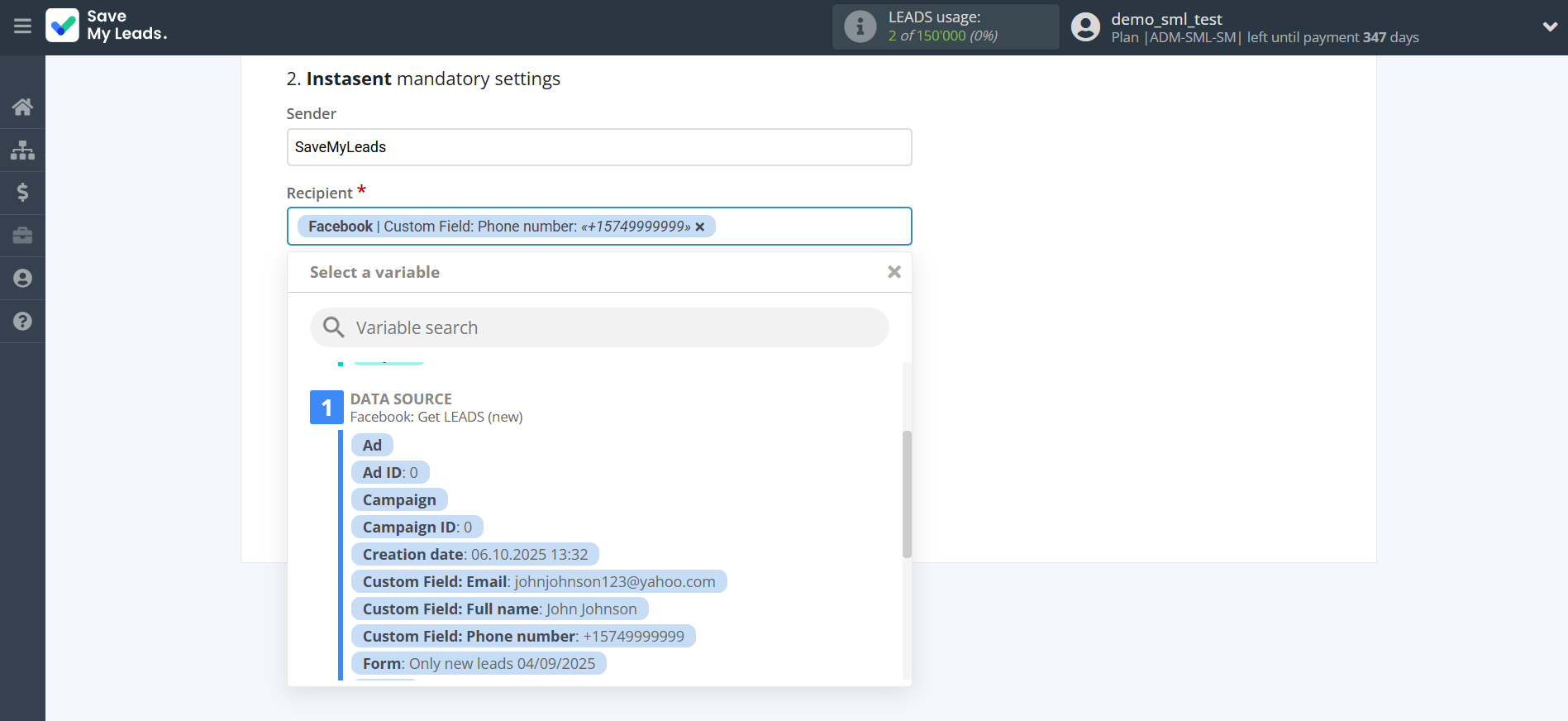 How to Connect Facebook with Instasent | Assigning fields How to Connect Facebook with Instasent | Assigning fields
