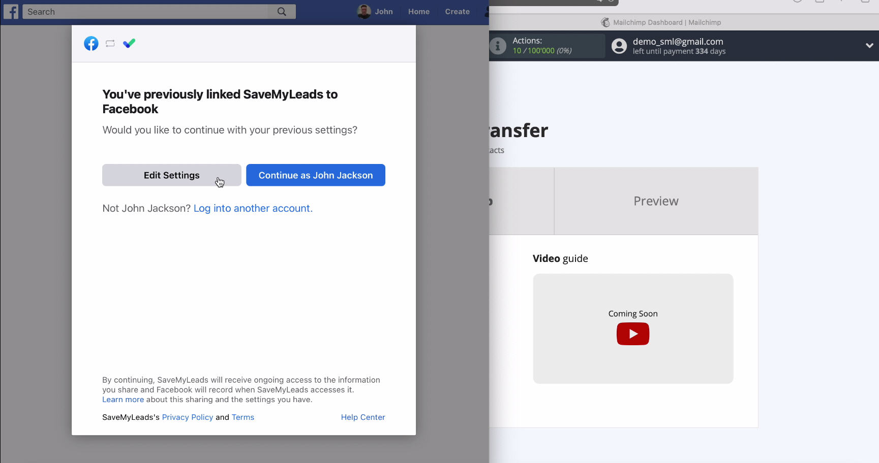 MailChimp and Facebook integration | Click Edit Settings MailChimp and Facebook integration | Click Edit Settings
